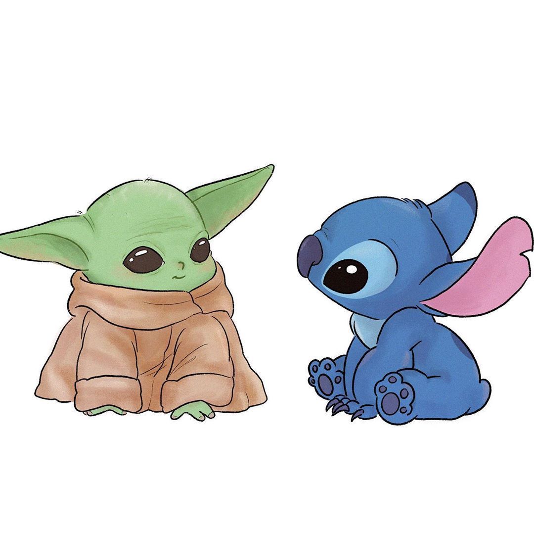 1080x1079 Baby Yoda And Stitch Wallpaper