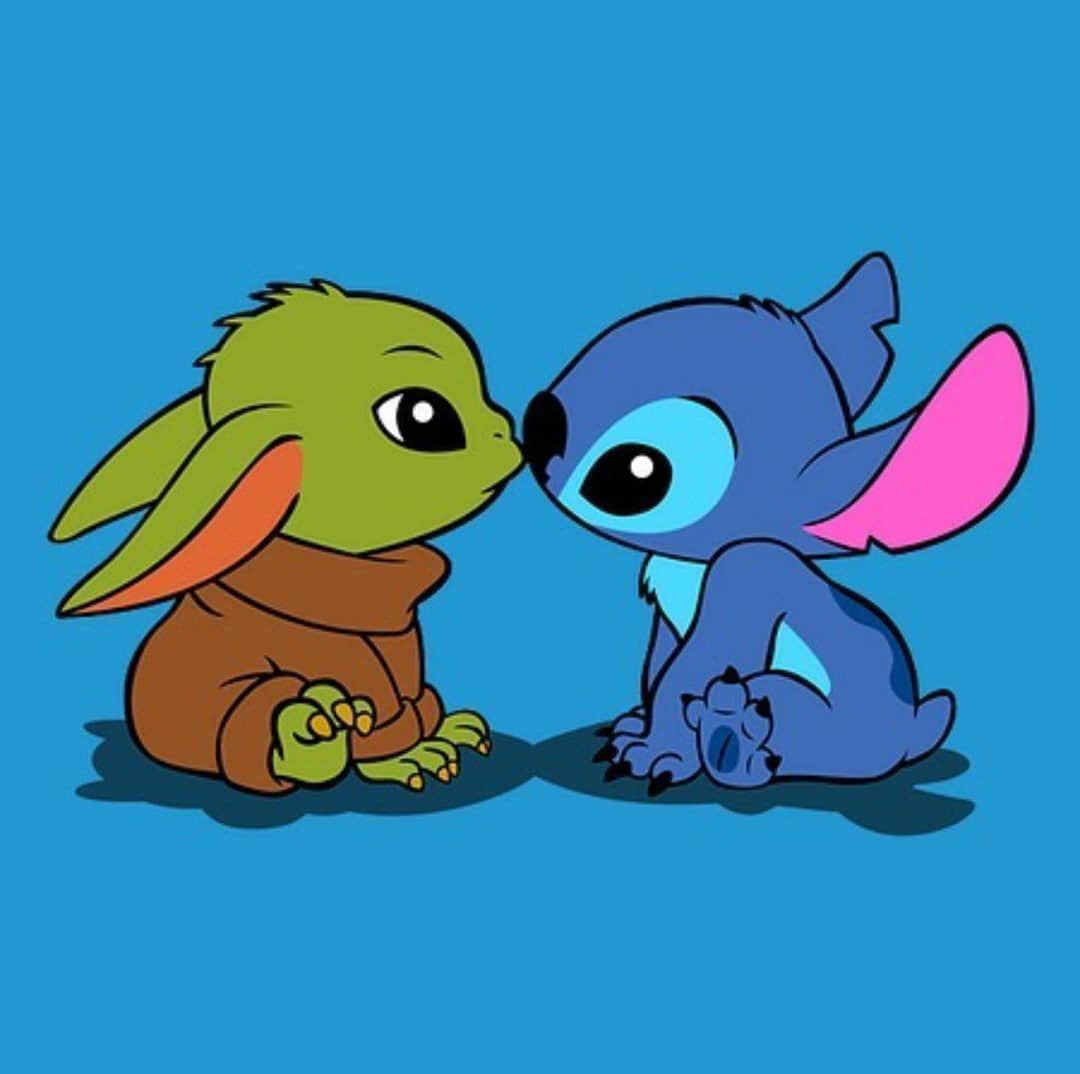 1080x1074 Stitch And Baby Yoda Wallpaper