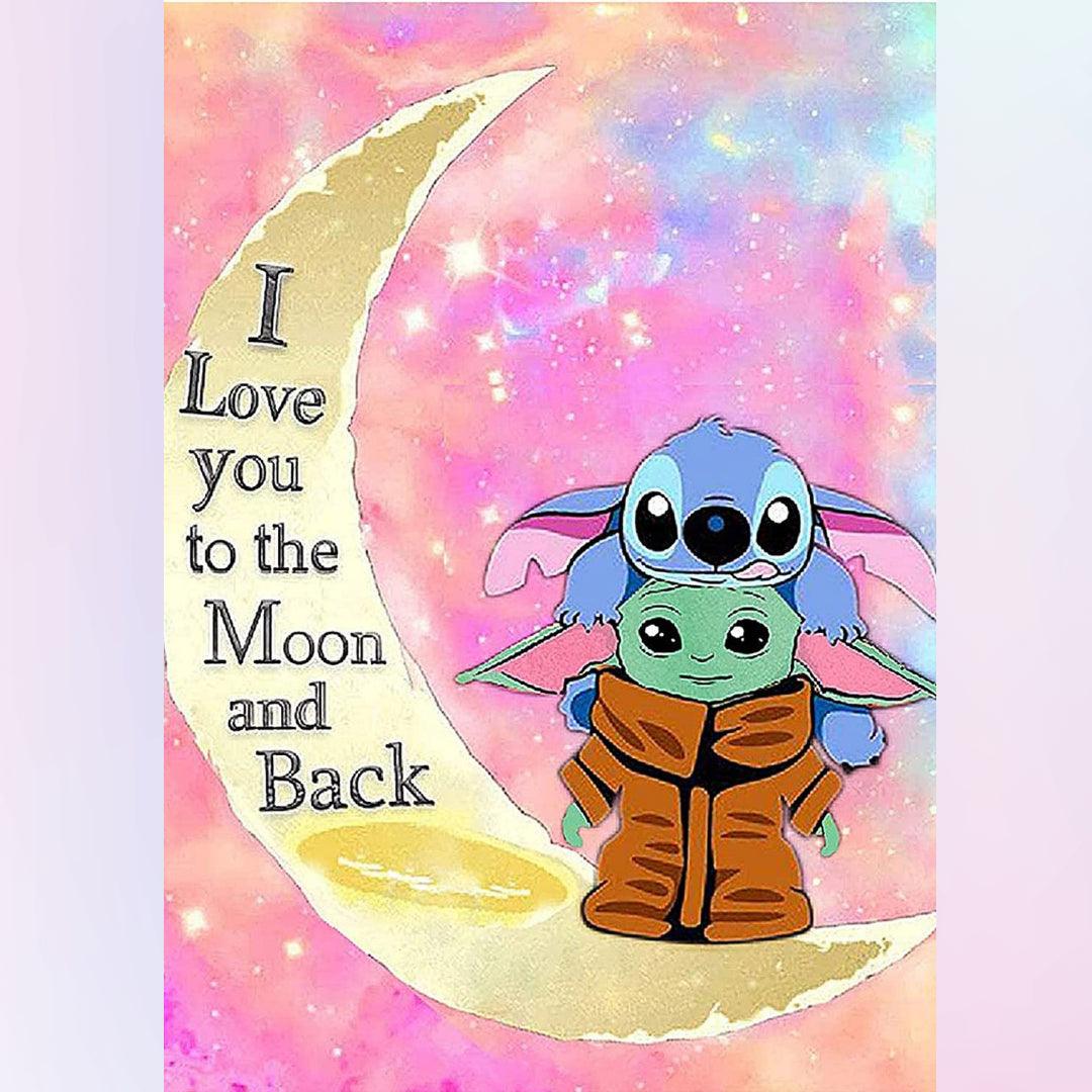 1080x1080 Baby Yoda and Lilo Stitch on the Moon