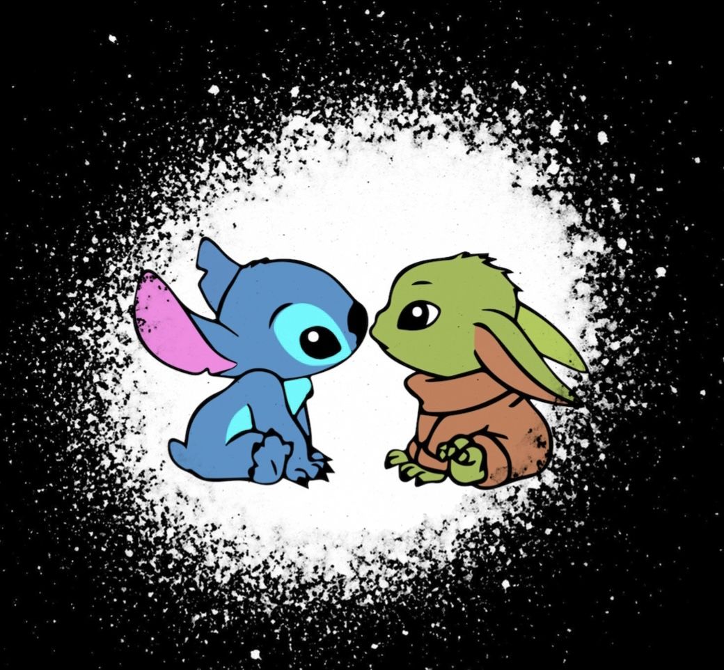 1040x962 Cute Baby Stitch & Baby Yoda Cartoon