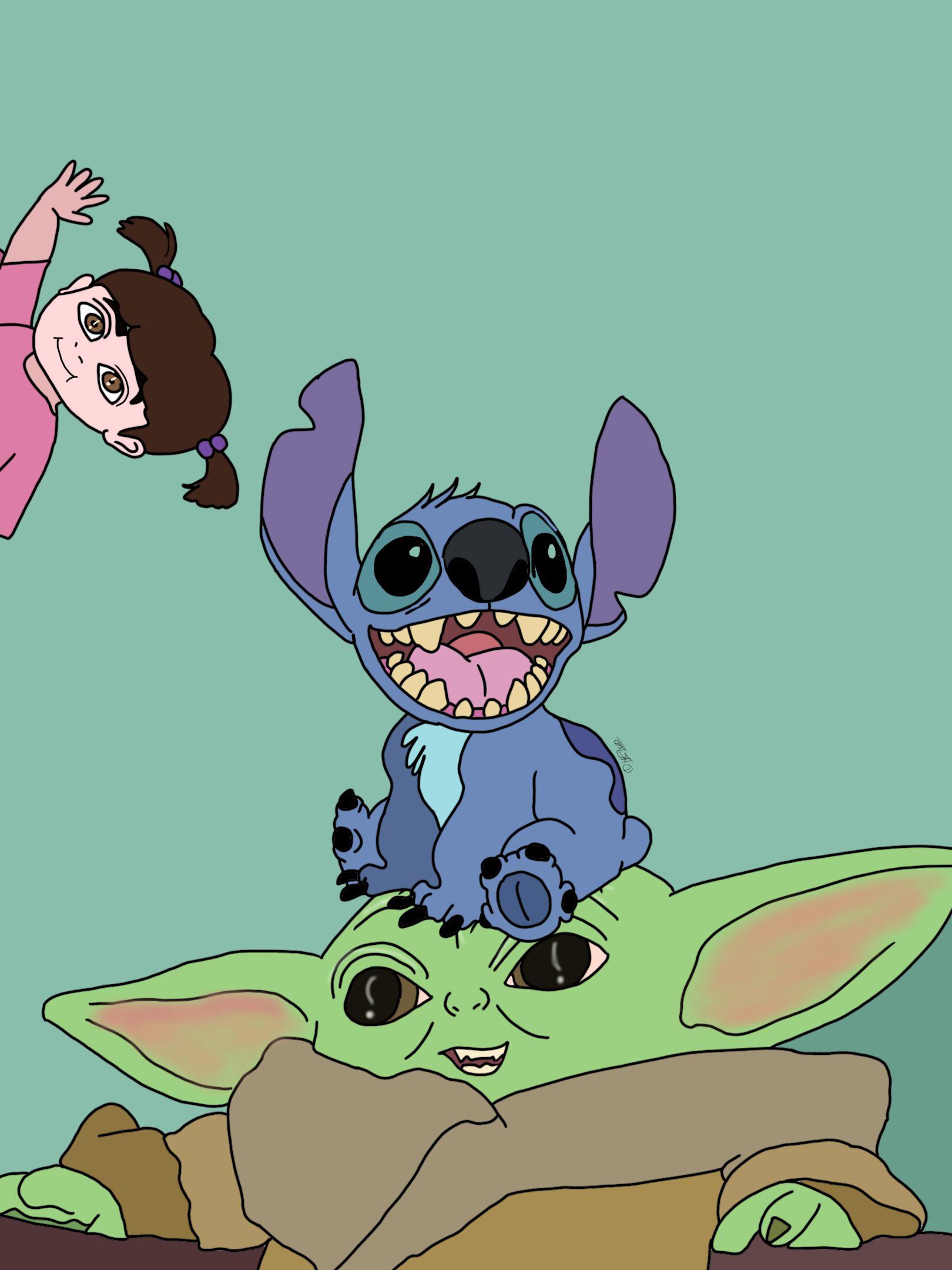 1620x2160 Boo, Stitch, And Baby Yoda Grogu