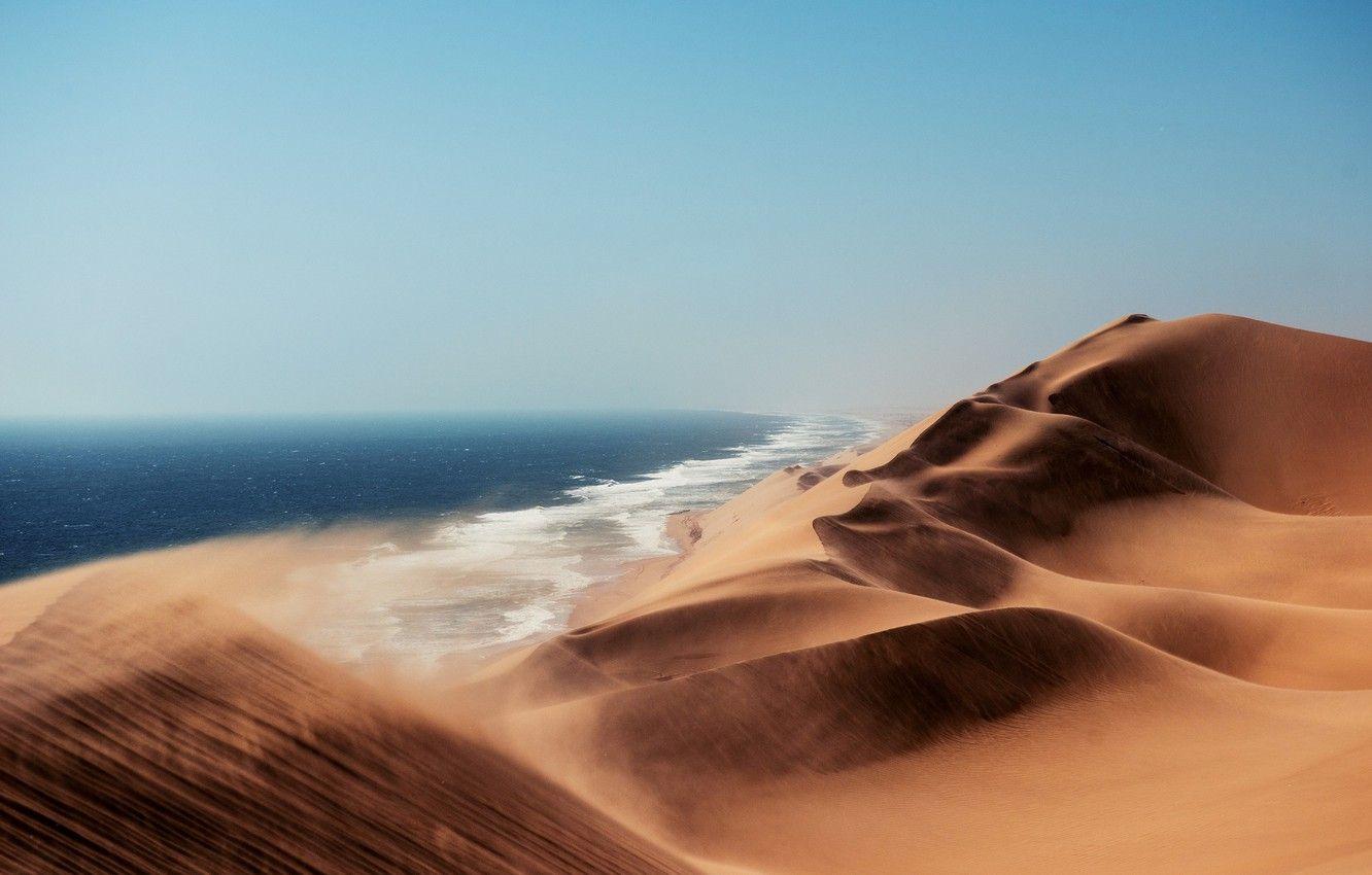 1332x850 Wallpaper sand, the wind, dunes, Namibia, The Atlantic ocean