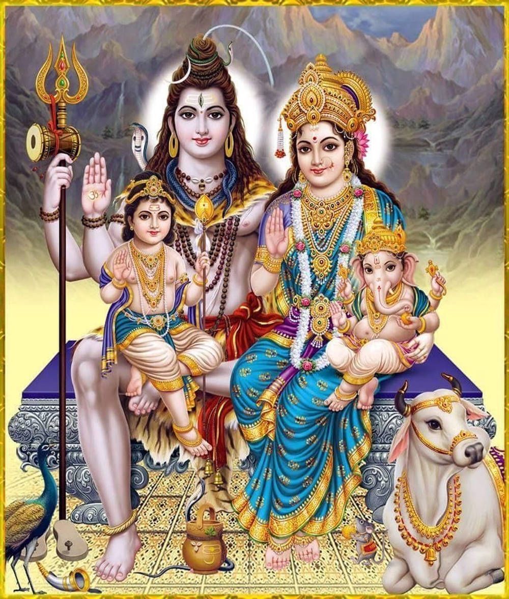 1000x1178 Download Shiva Parvati With Kartikeya And Ganesha Portrait Wallpaper