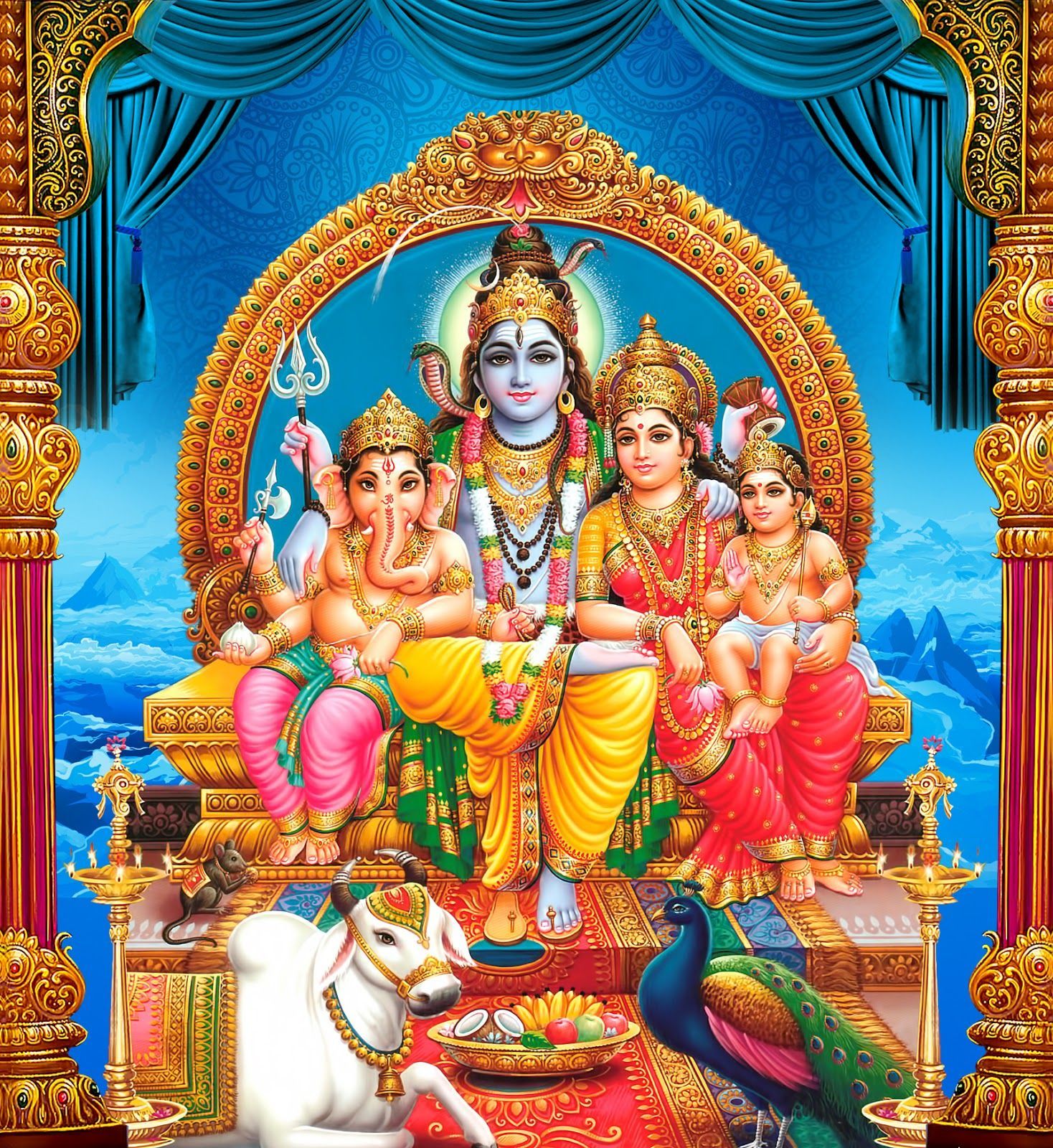 1468x1600 Lord shiva parvathi ganesha kartikeya sitting HD wallpaper free