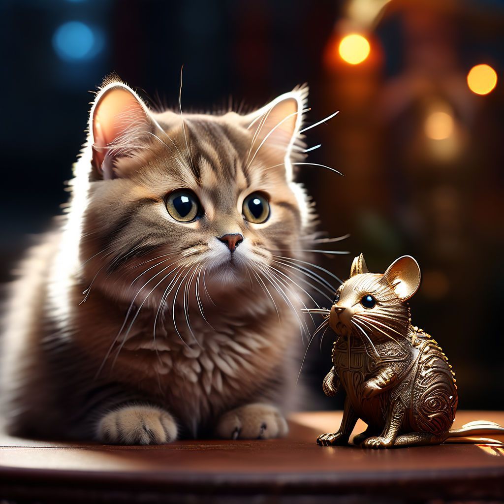 1024x1024 Cute cat with a mouse on its head