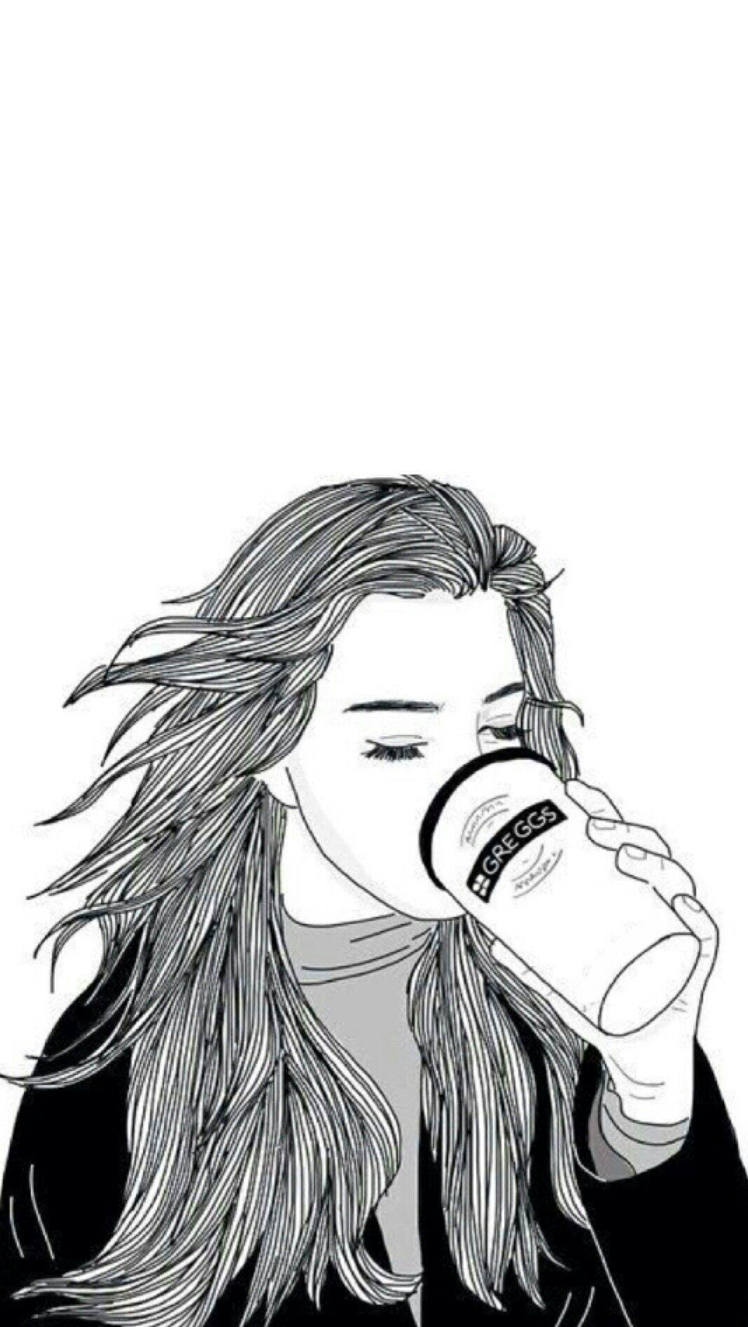 Outline Aesthetic Girl Drawing Black And White