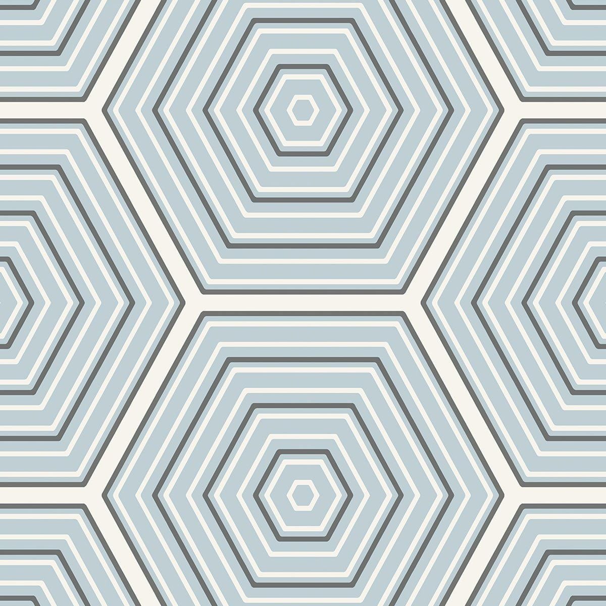 1200x1200 Seabrook Designs Hex Topography Sky Blue & Argos Grey Wallpaper