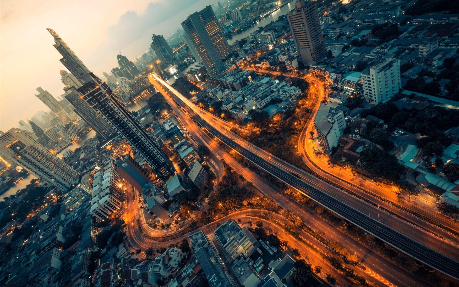 1920x1200 Wallpaper Bangkok, Thailand, city night, street, lights
