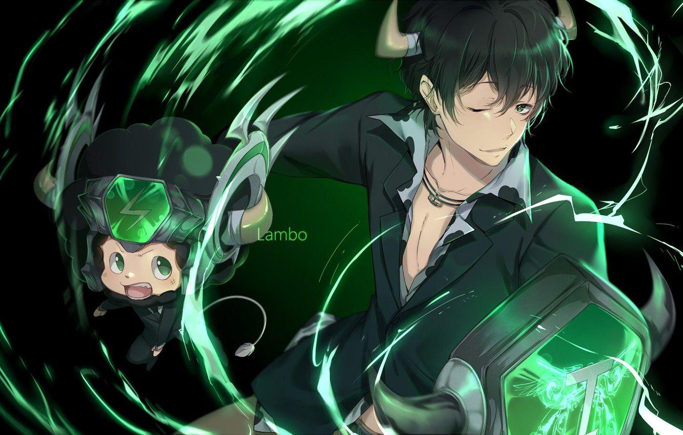 1332x850 Wallpaper weapon, Lambo, anime, mafia, bull, shield, manga