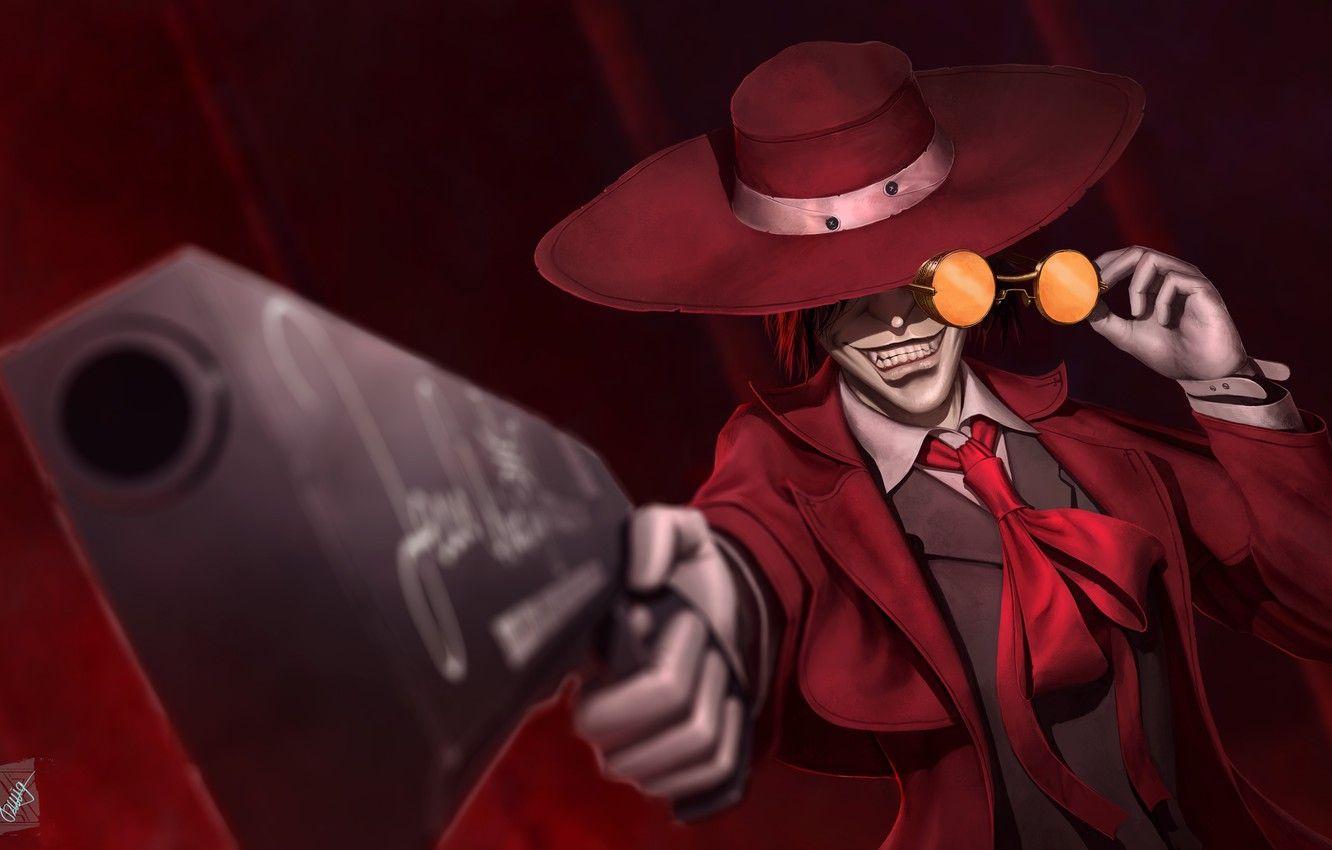 1332x850 Wallpaper gun, hat, anime, art, glasses, vampire, Hellsing