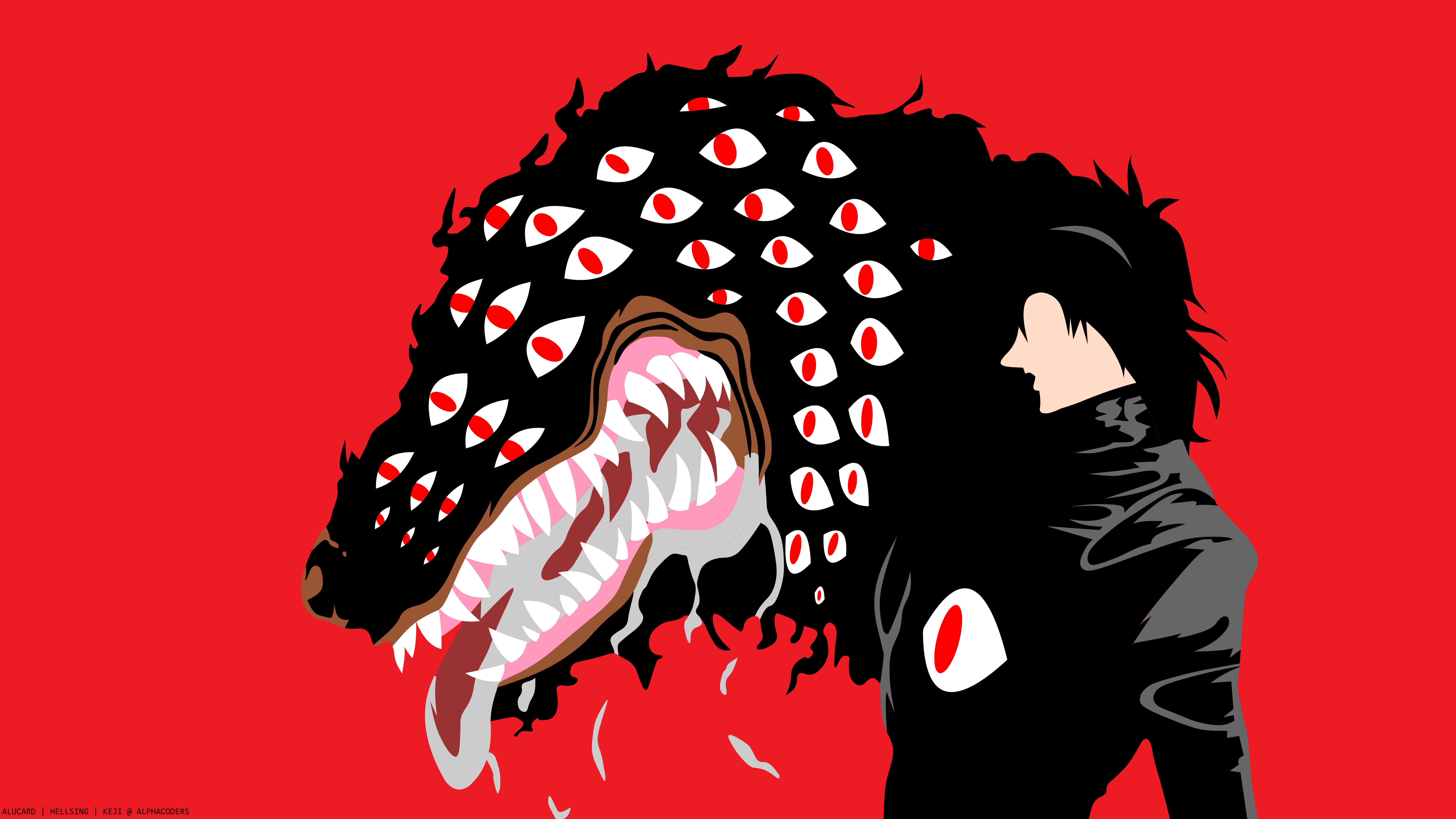 8000x4500 Anime, Black Hair, Man, Minimalist, Alucard