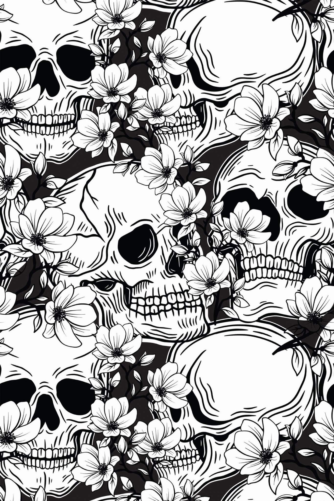 1365x2048 Black and White Skull Peel and Stick Wallpaper