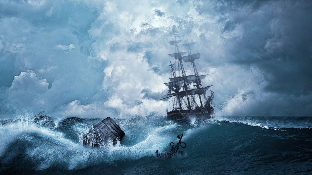 1280x720 Ship #Ocean #Water #Blue #Anchor #Storm