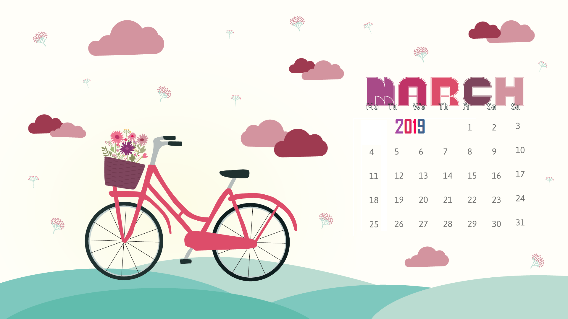 1920x1080 Free March 2019 Calendar Wallpaper #March2019 Calendar