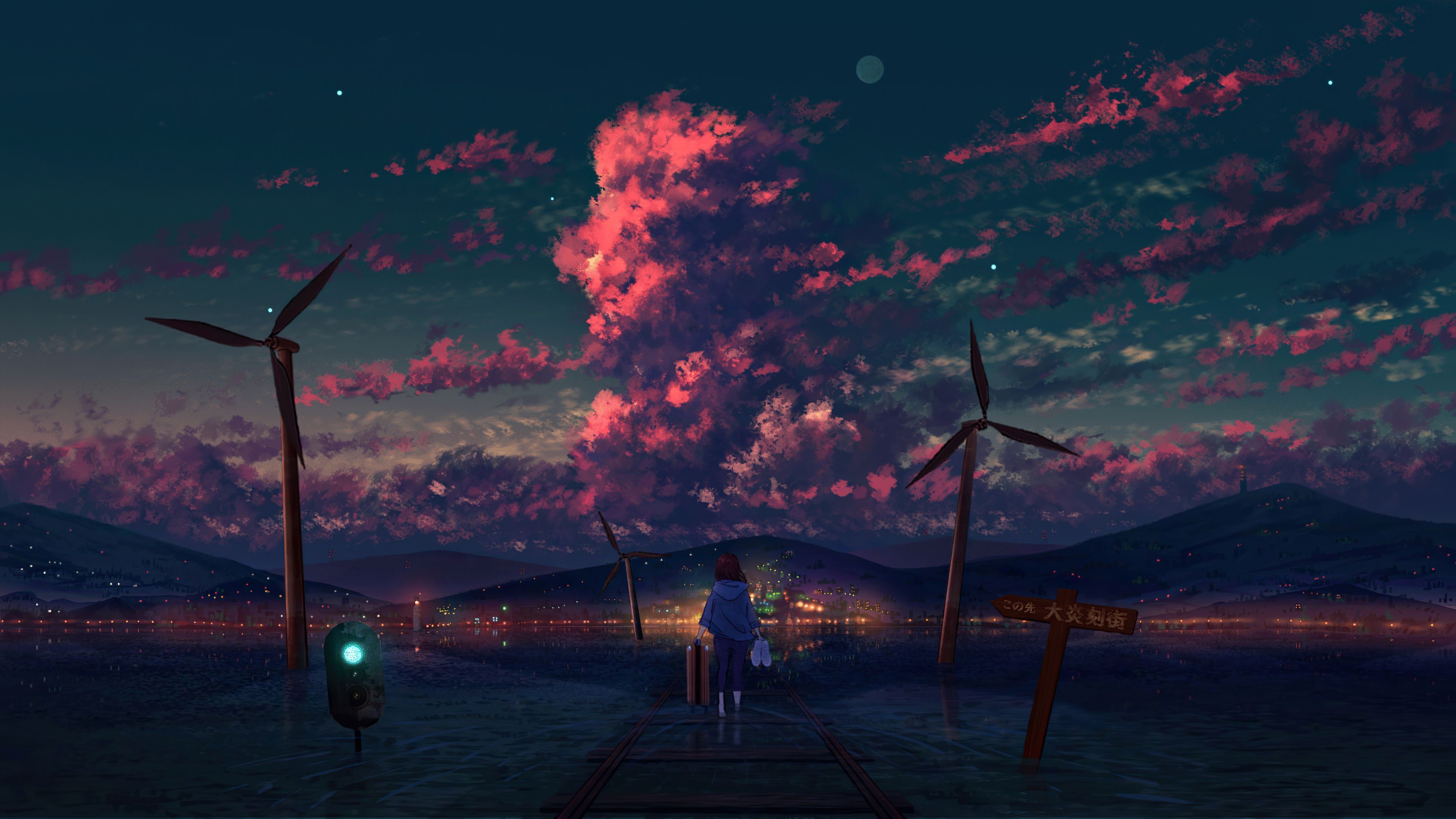 3840x2160 anime, anime girls, scenery, clouds