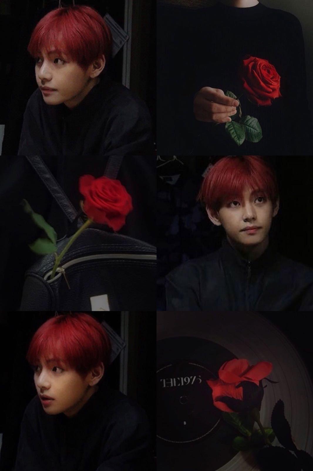 1066x1600 BTS V Taehyung aesthetic theme black + red roses. taehyung