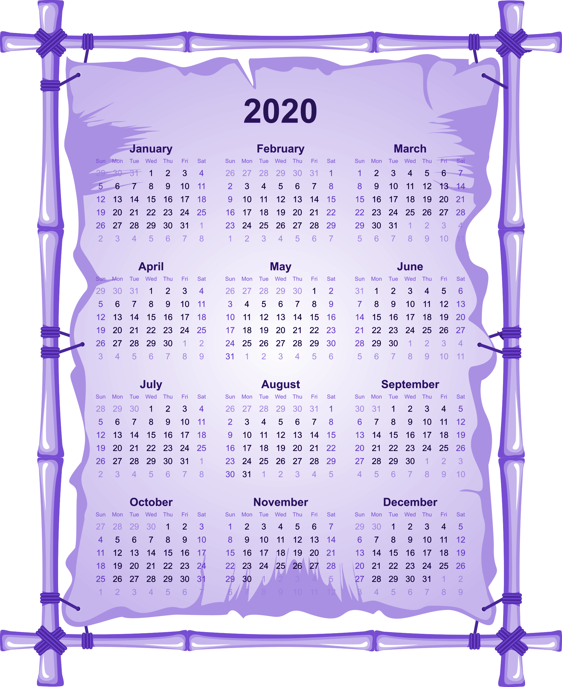1964x2400 Calendar PNG Transparent Image