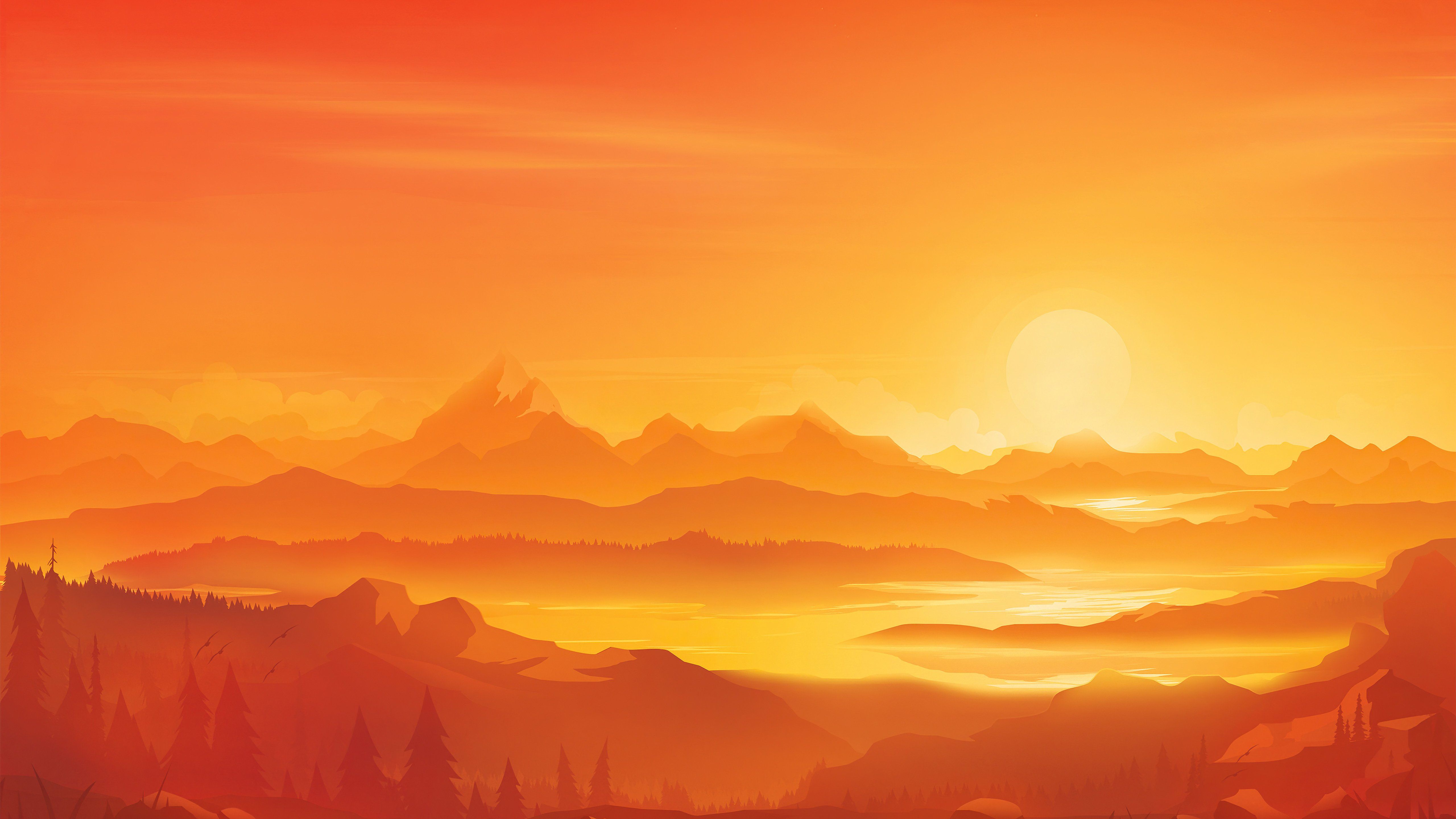 5120x2880 Orange Landscape Wallpaper