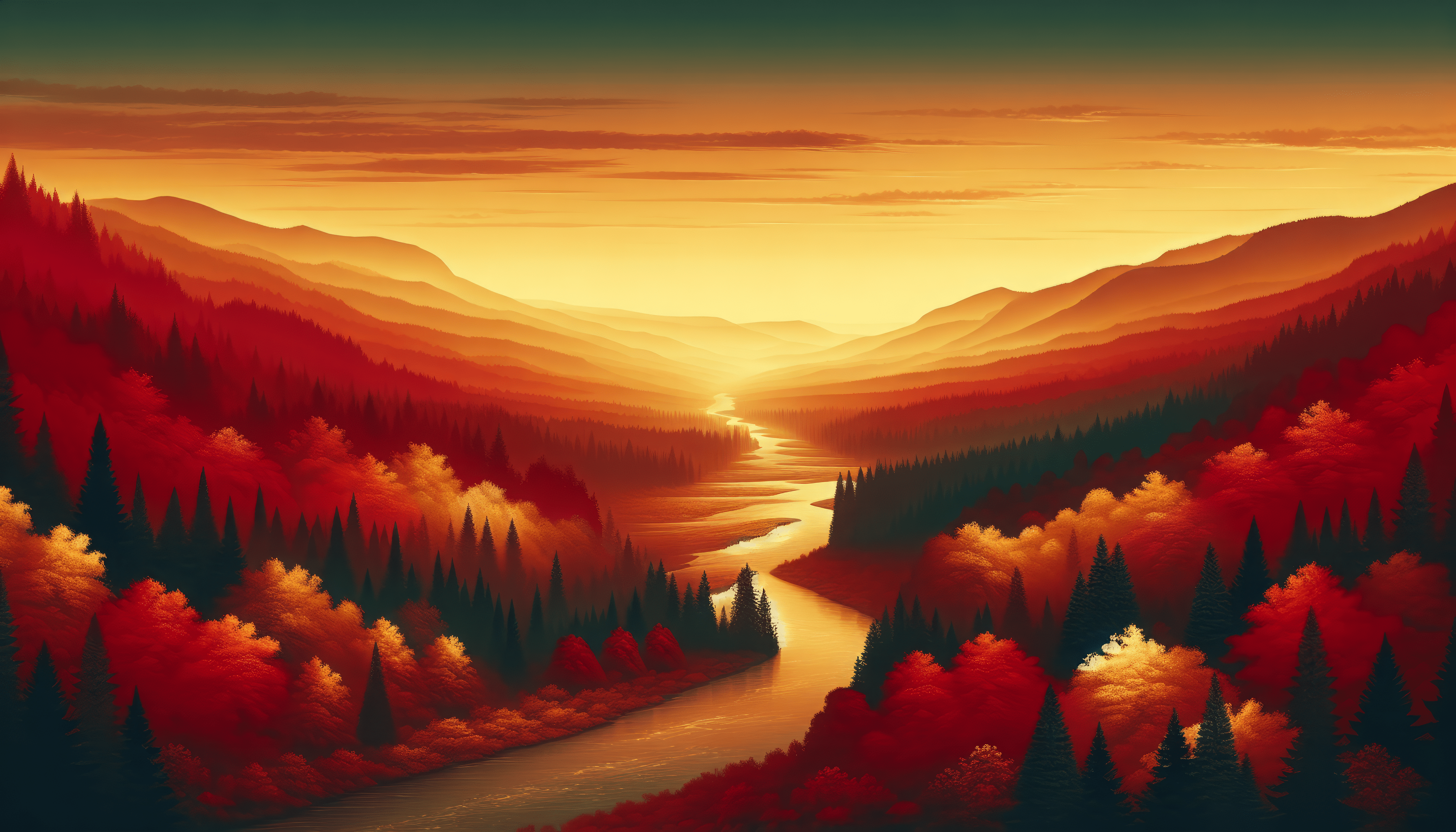 3584x2048 Autumn Sunset Valley HD Wallpaper
