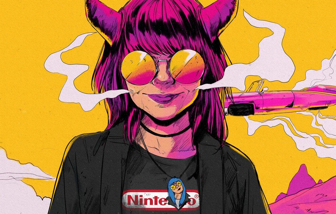 1332x850 Wallpaper Girl, Glasses, Smile, Style, Face, Girl, Horns