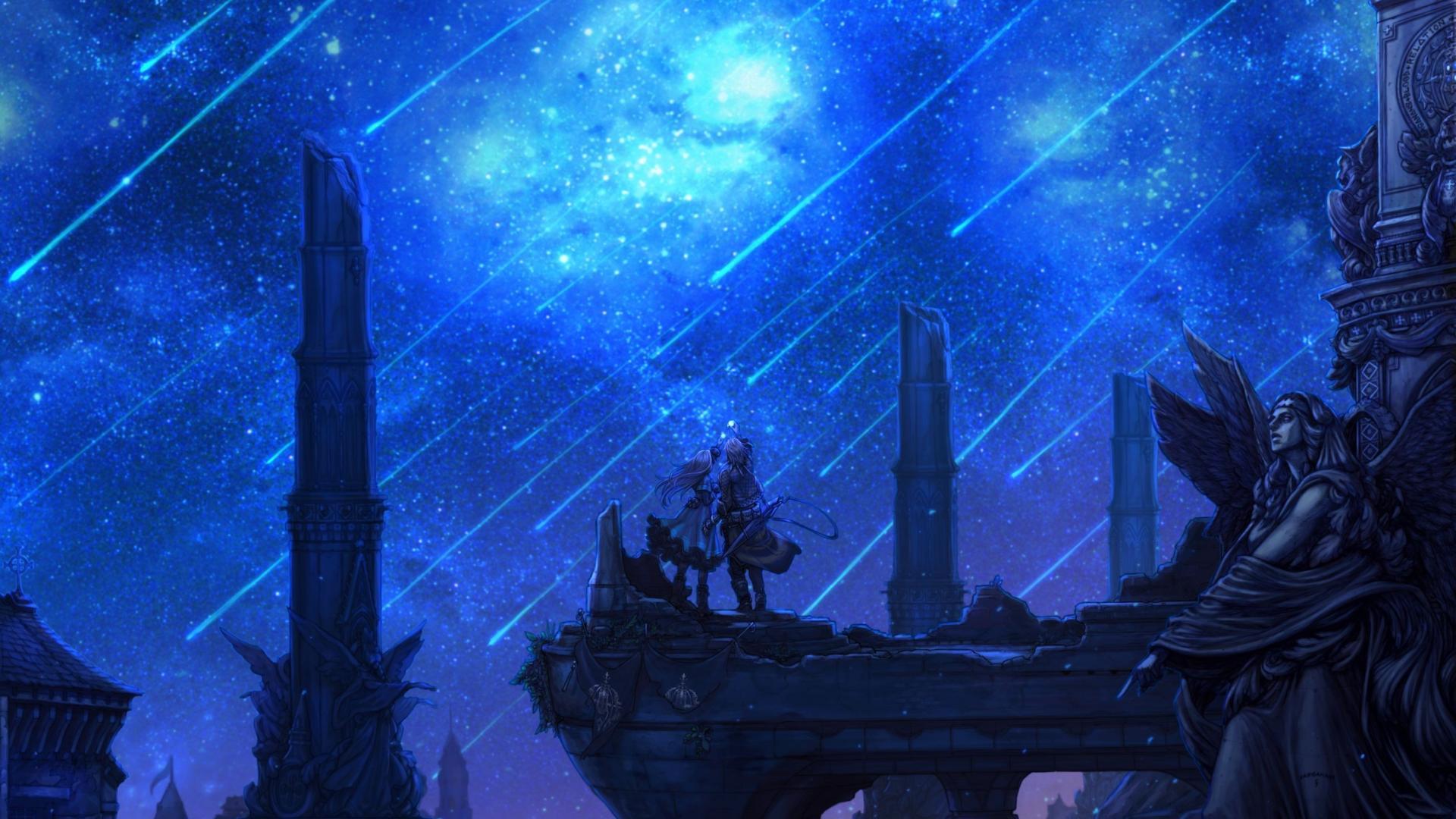 1920x1080 Night stars scenic shooting star wallpaper