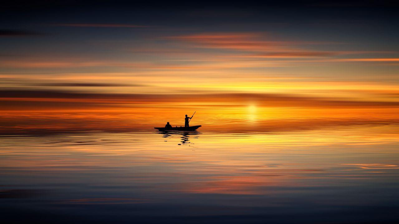 1280x720 Wallpaper Sunset, Sailing boat, Silhouette, 5K, Photography