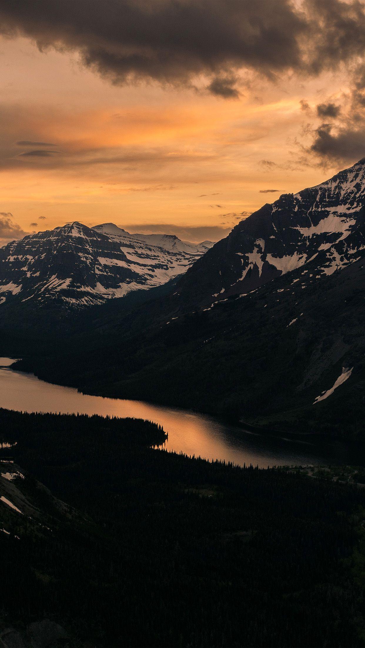 1242x2208 Sunset Mountain River Nature Dark Red Android wallpaper
