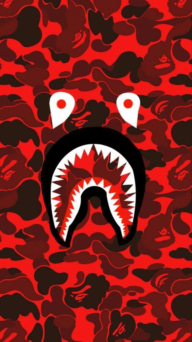 675x1200 Bape Shark Wallpaper Red Camo