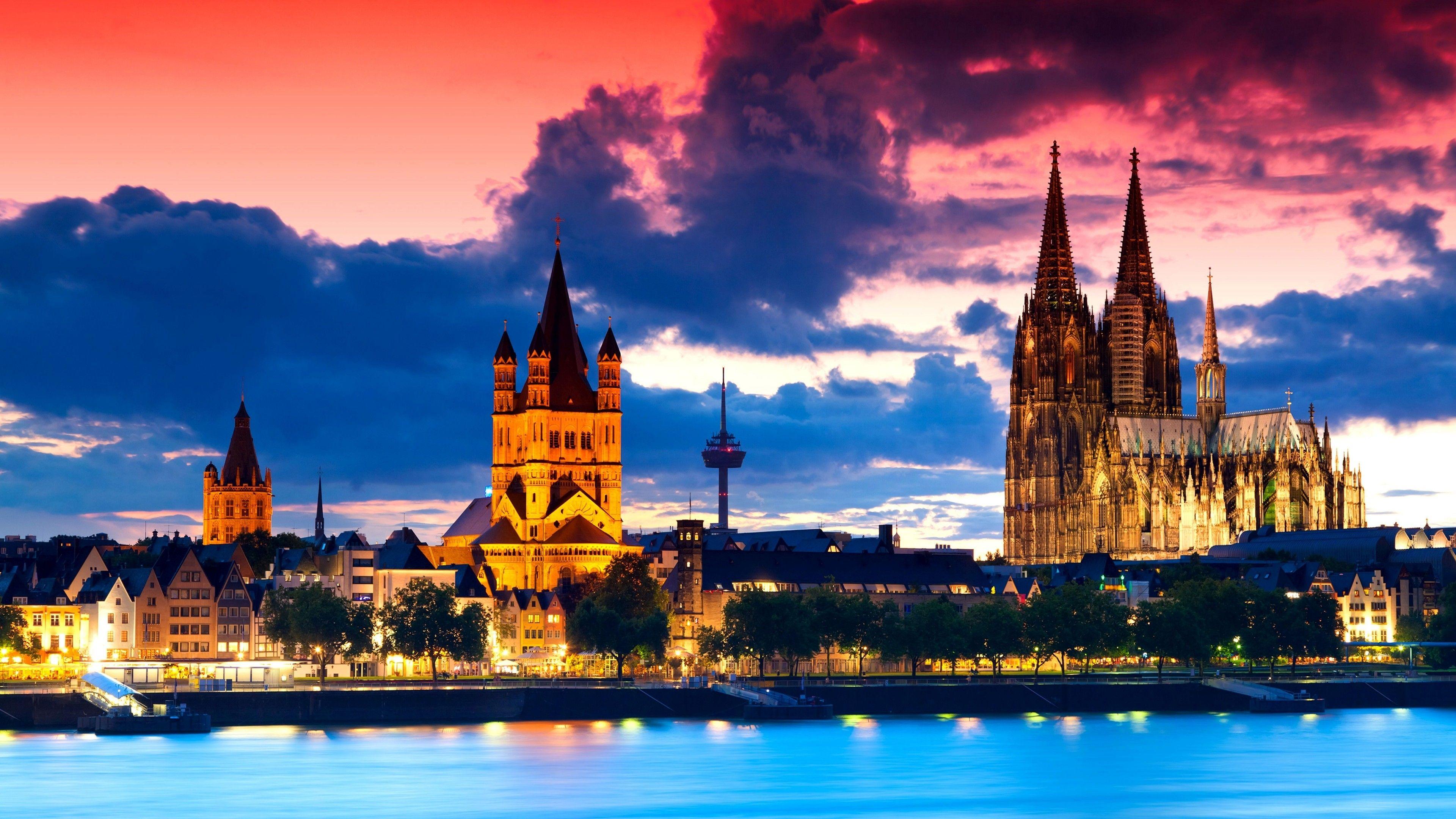 3840x2160 Hình nền Nhà thờ Cologne, Đức, Cologne, Châu Âu, đêm