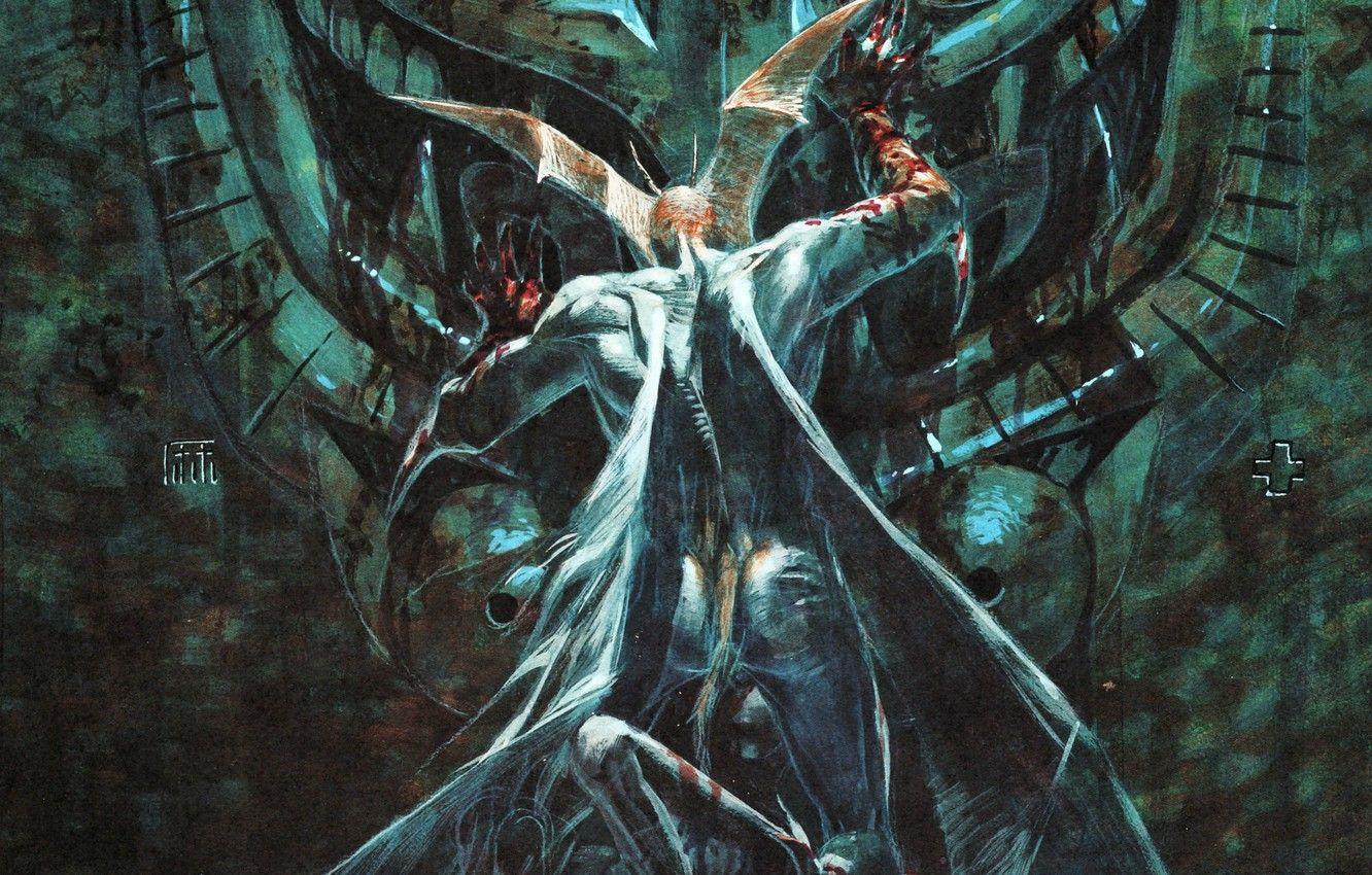 1332x850 Wallpaper blood, the devil, art, Satan, Devilman, Go Nagai