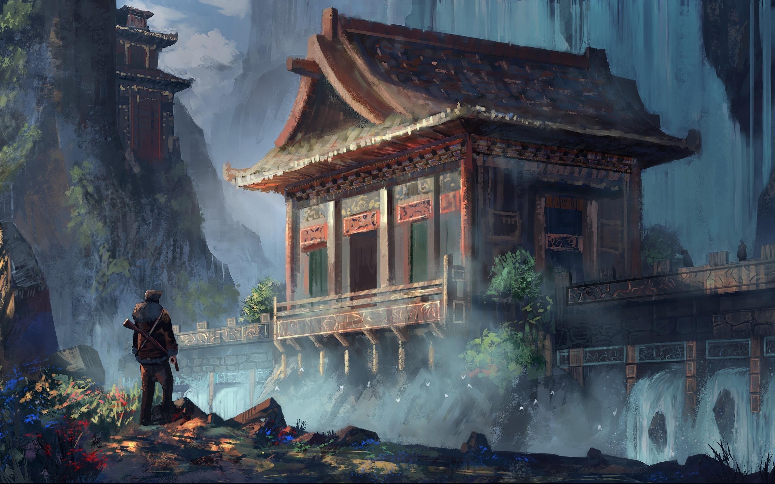 2560x1600 Fantasy asian temple
