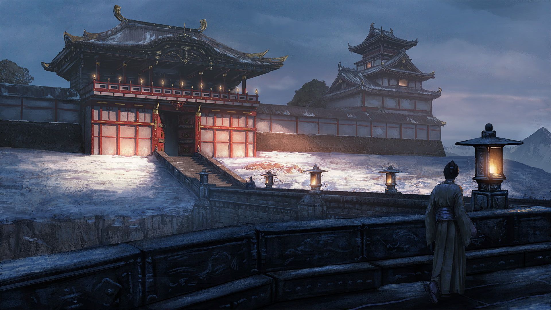 1920x1082 artwork #temple fantasy art #Asian