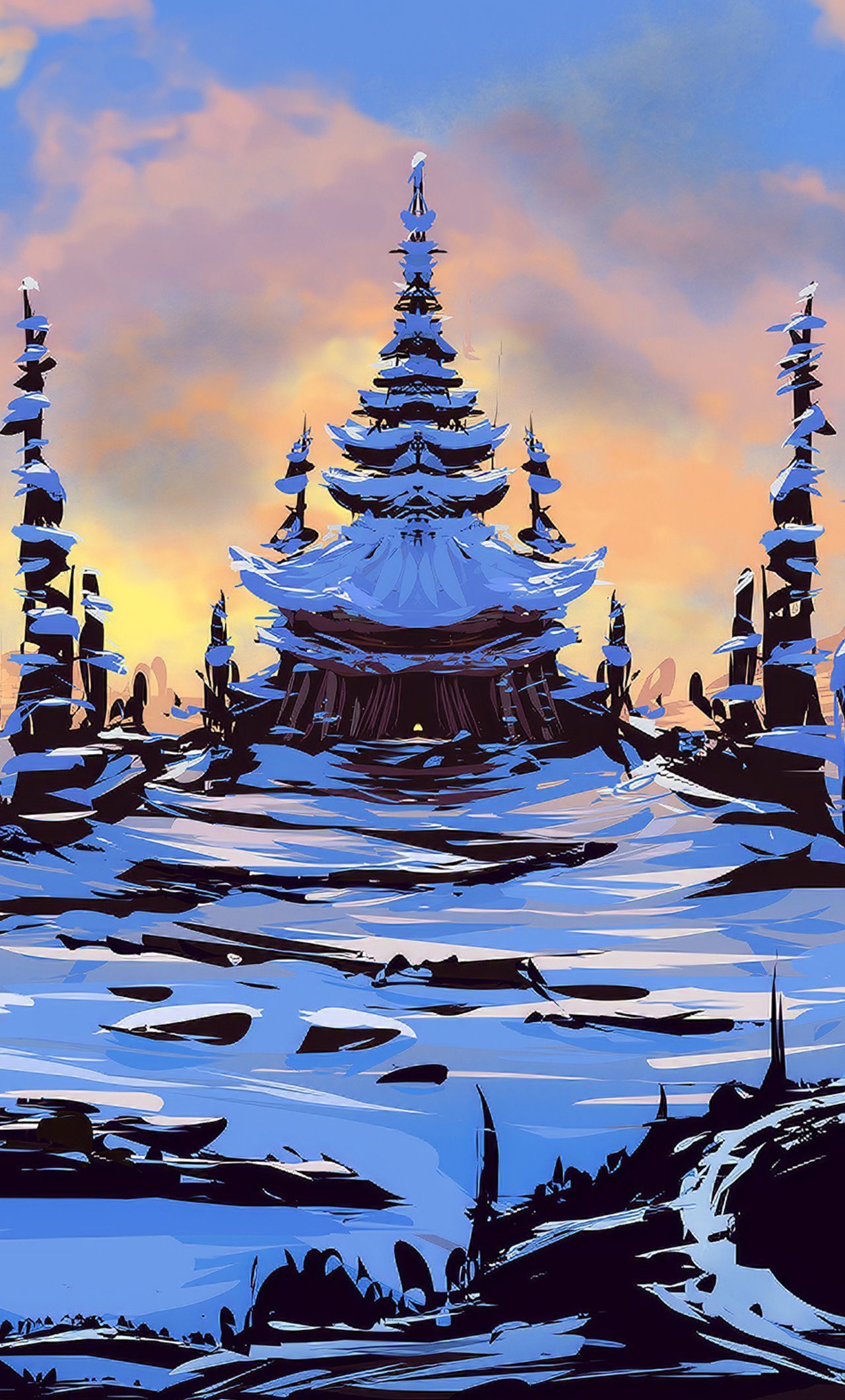 1280x2120 Asian Temple Winter iPhone