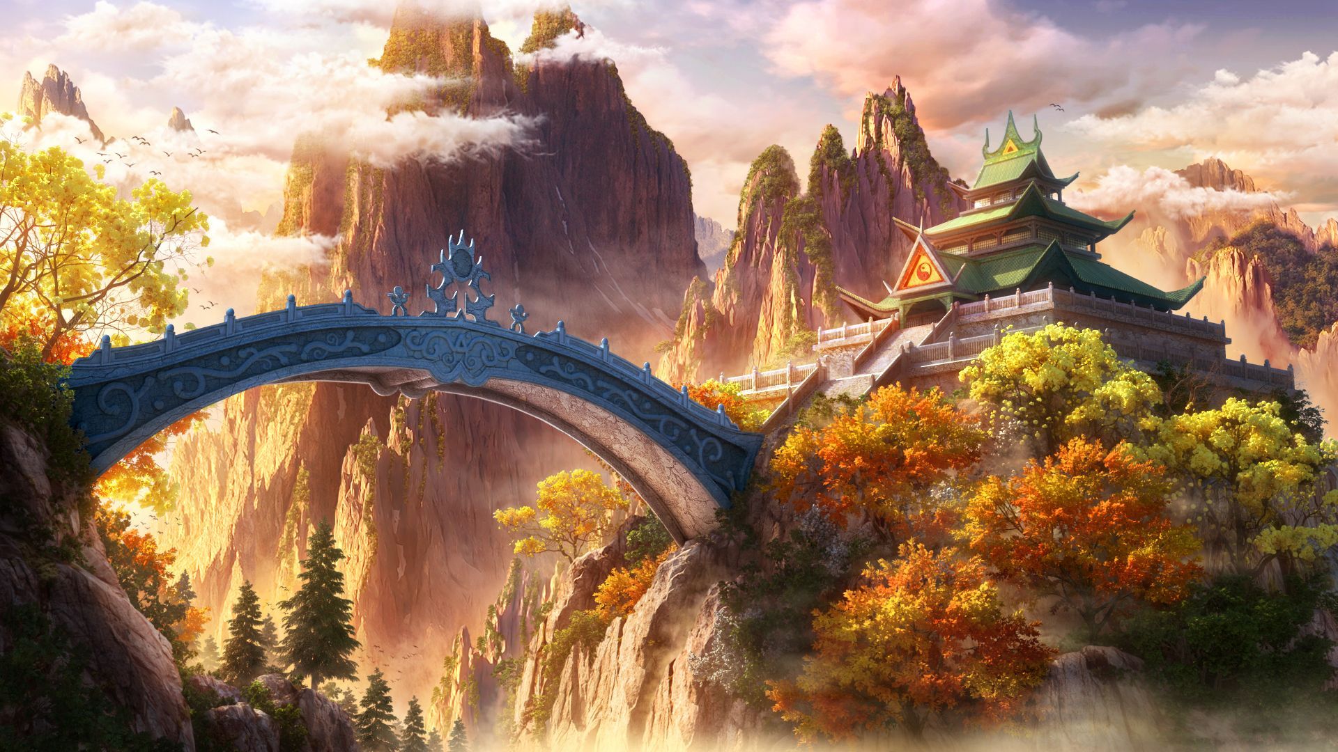 1920x1080 Asian Temple. Jade Dynasty. Image