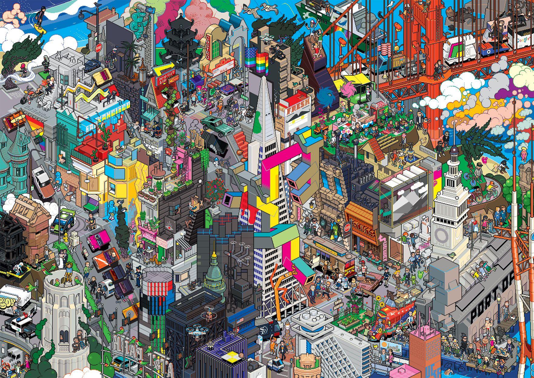1764x1249 Pixoramas by Eboy, San Francisco, isometric, 1764 × 1249