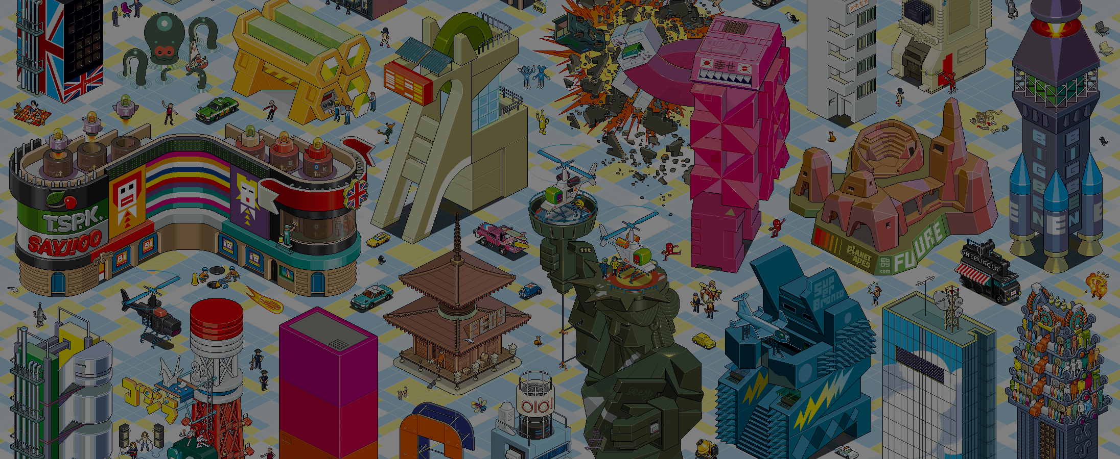 2192x900 TechCredo. eBoy Pixel Art Wallpaper for Android