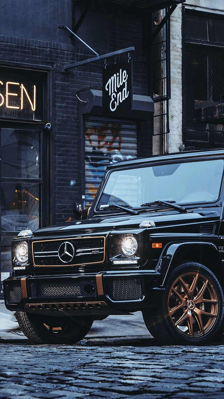 736x1308 Black Mercedes G Class Parked In City Street. Bmw Wagon, 2k Wallpaper, Jimny Suzuki