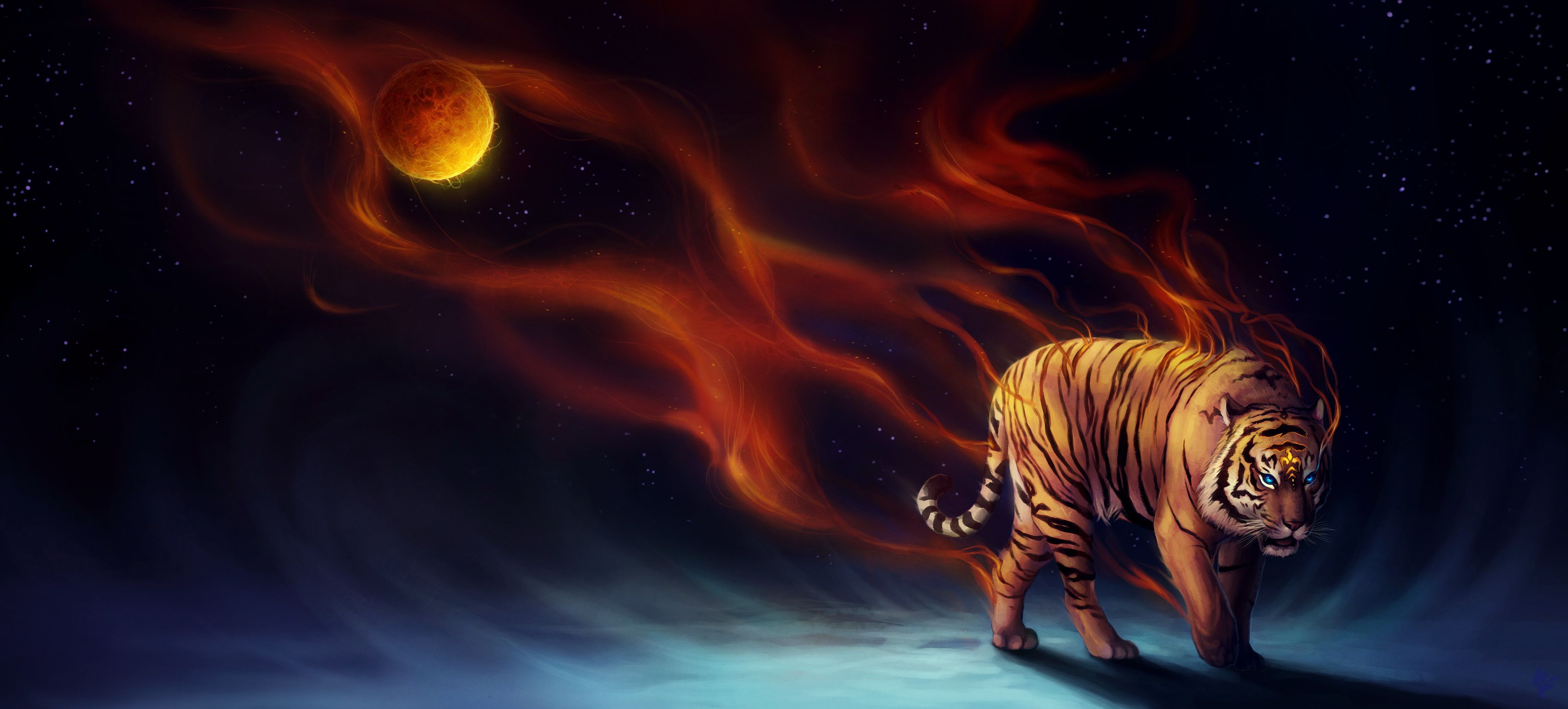 3995x1807 tiger Fantasy Night Magical animals