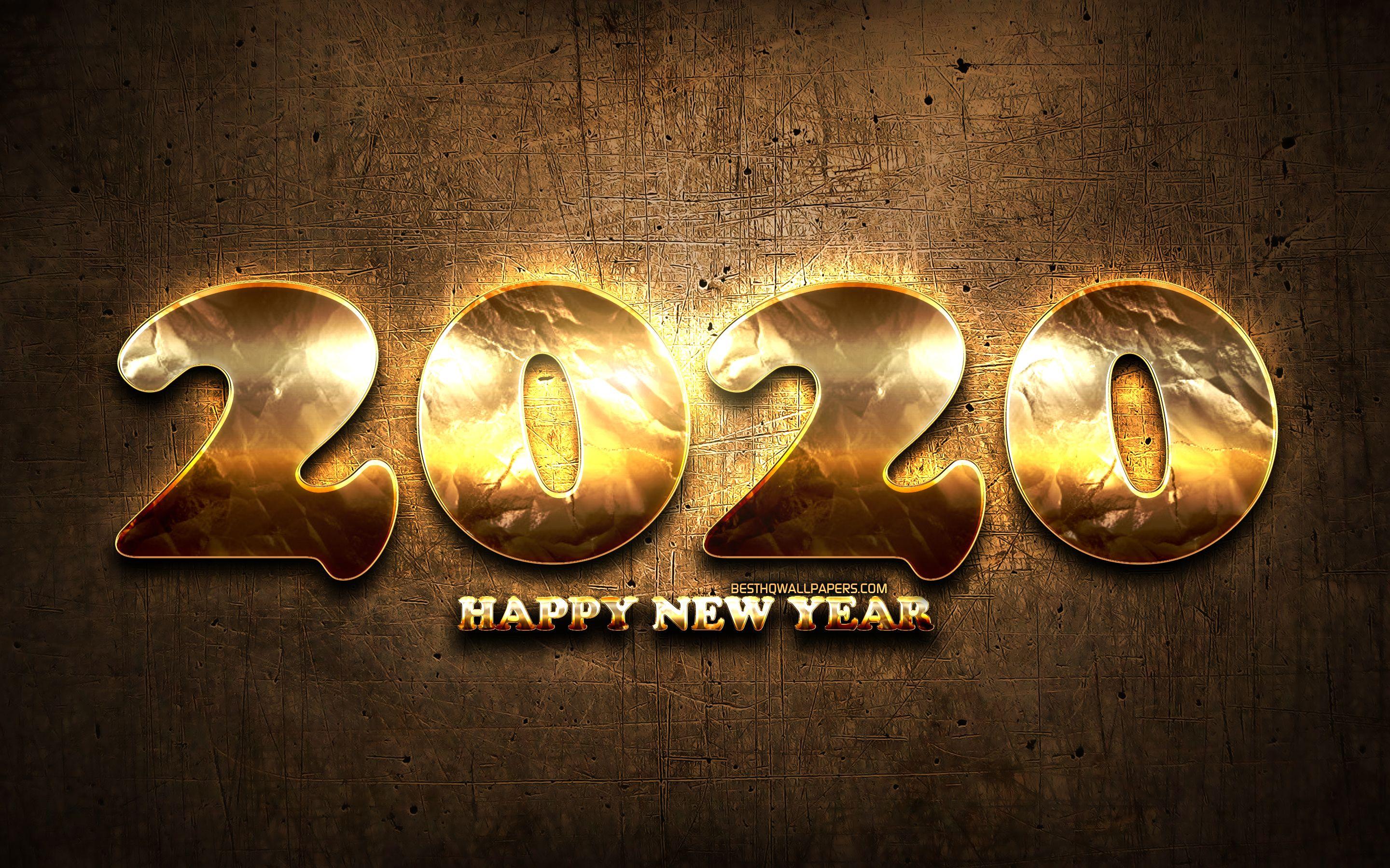 2880x1800 Download wallpaper 2020 golden digits, grunge, Happy New