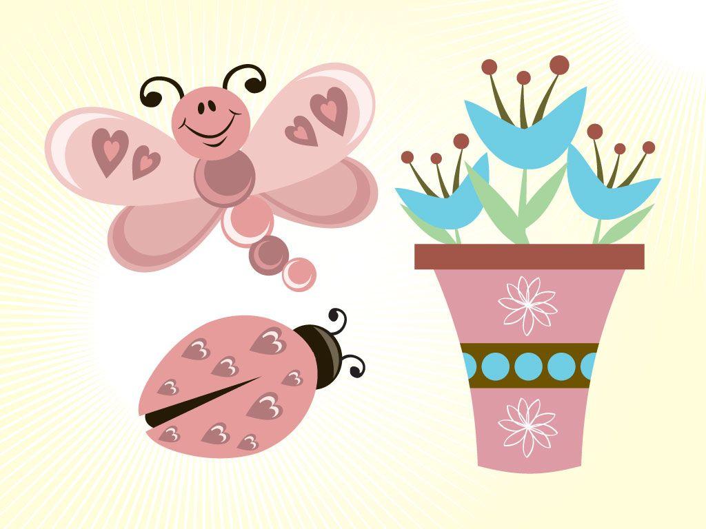1024x768 Butterfly Flowers Cartoons
