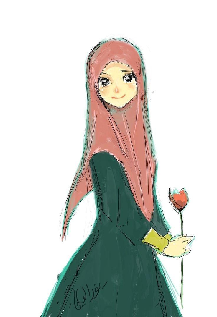 736x1072 Wallpaper Hijab Kartun