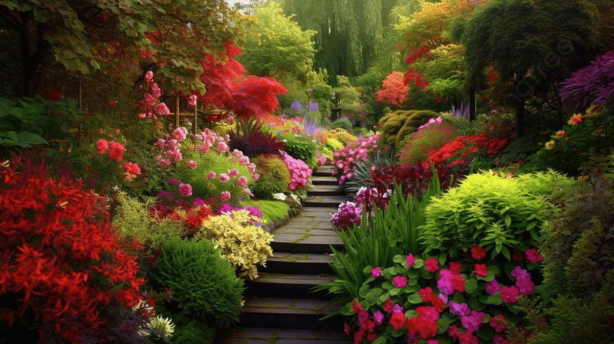 1200x673 Flower Path Through Garden Photo