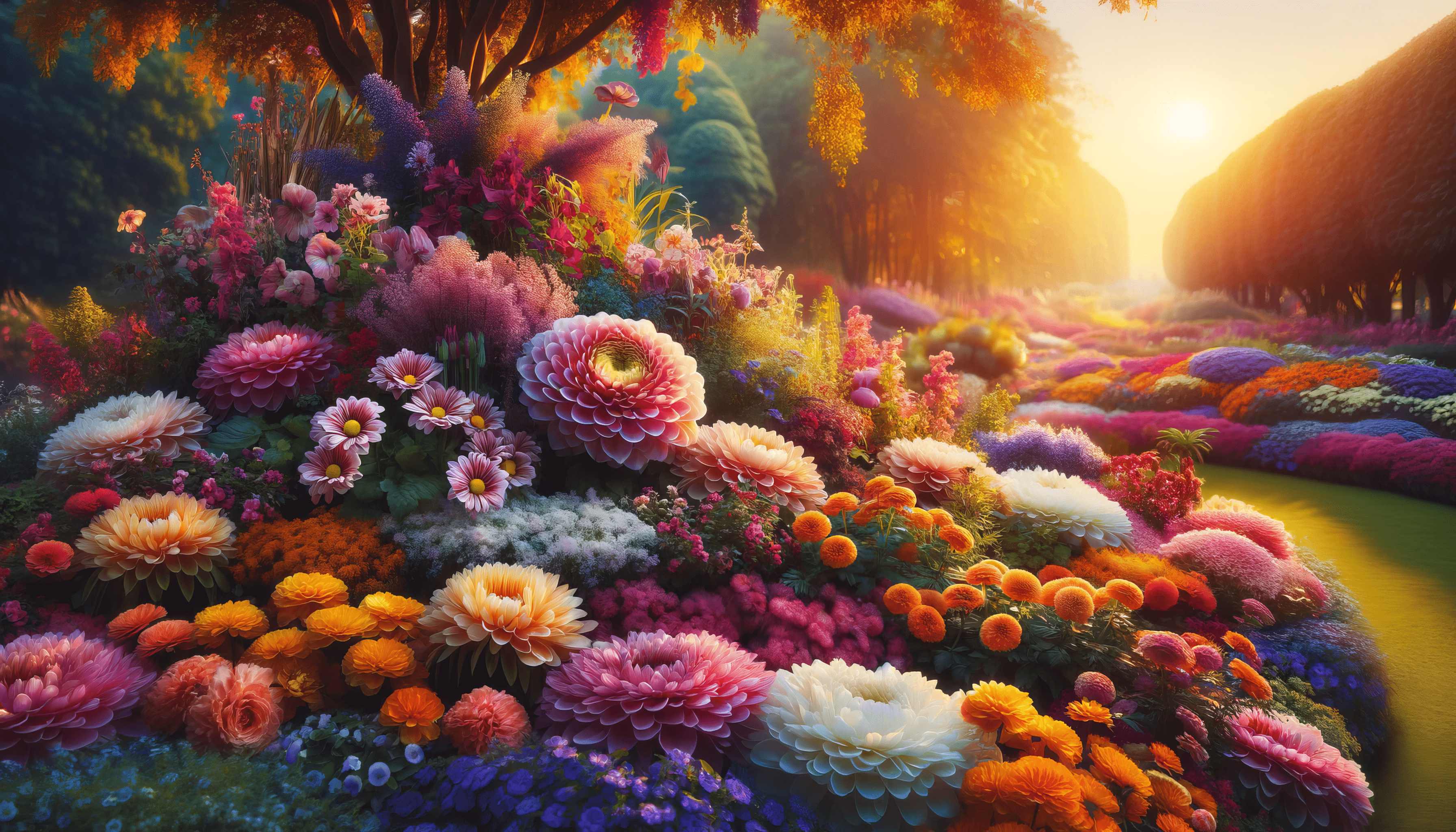3584x2048 Vibrant Flower Garden HD Wallpaper
