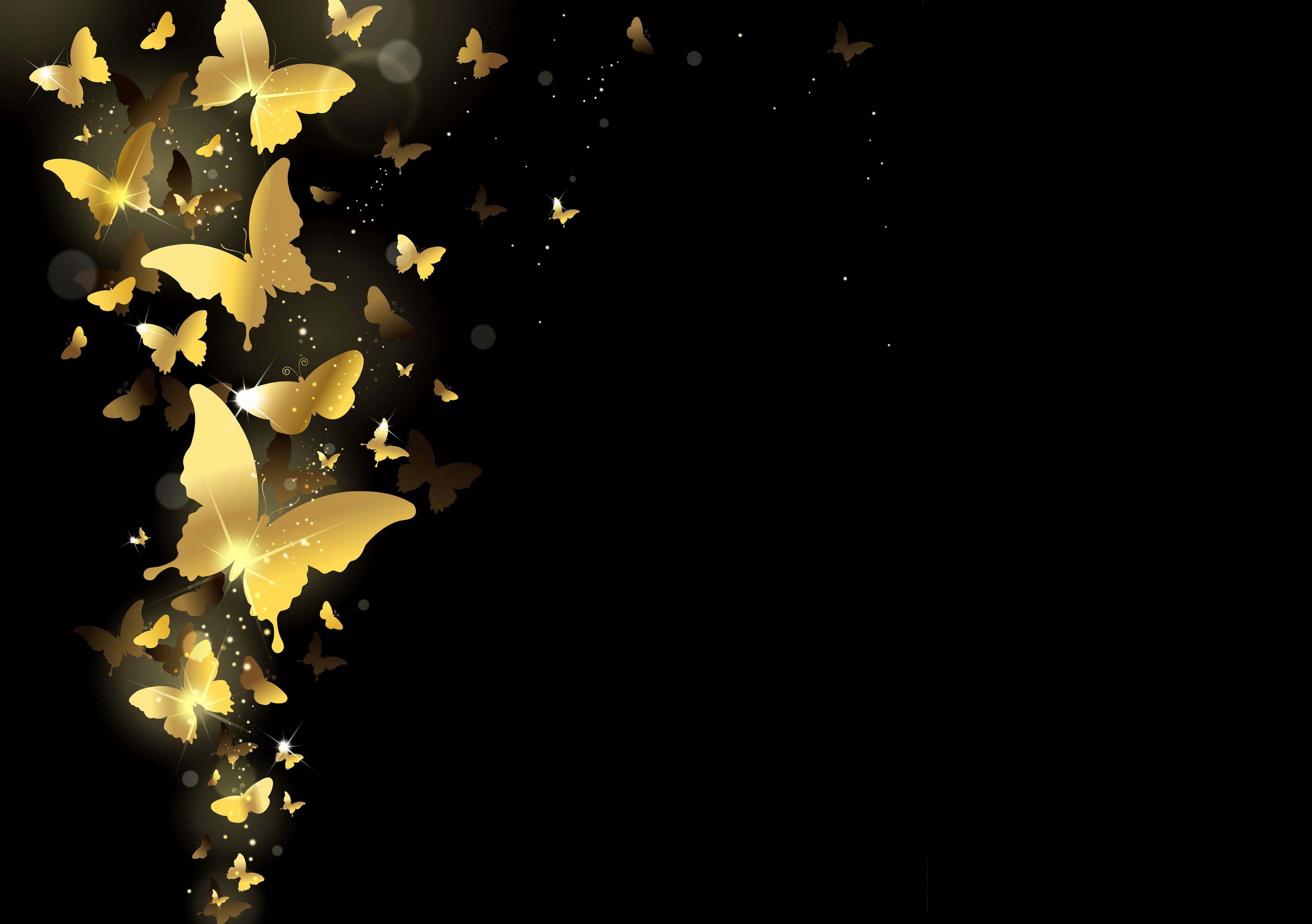 Hình nền HD 4500x3170: Vàng sang trọng, hoa và bướm