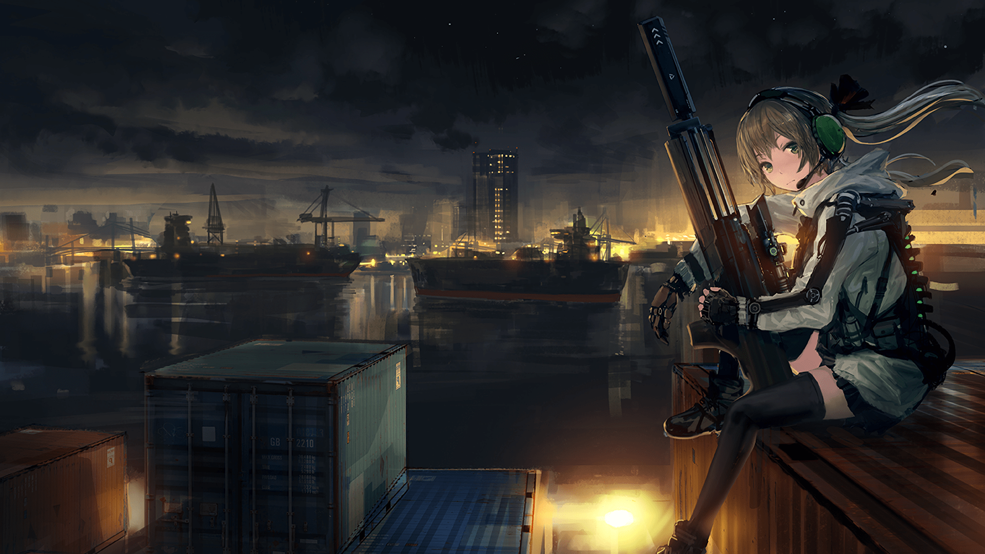1920x1080 Download 1920x1080 Anime Girl, Soldier, Sitting, Sniper