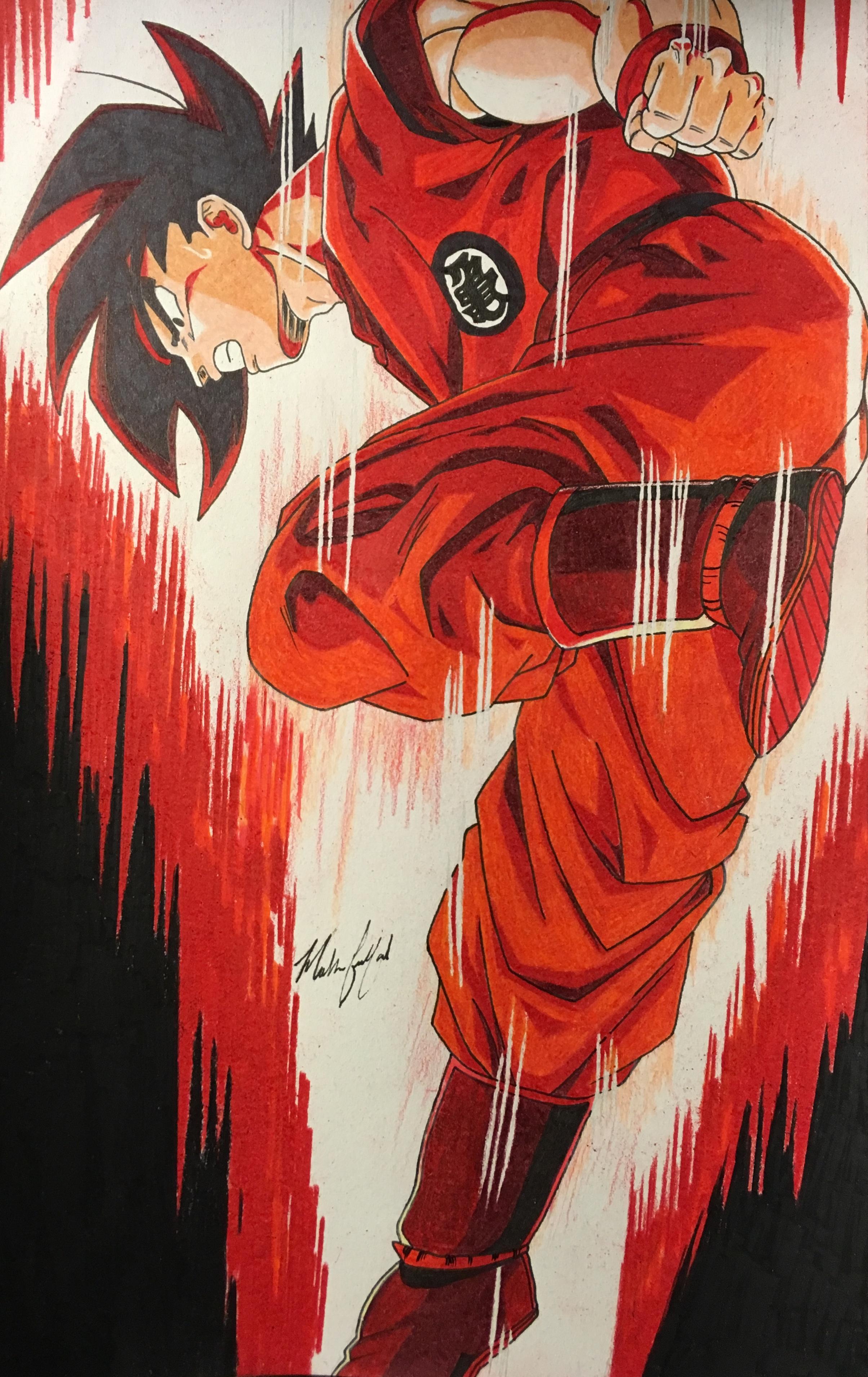 2409x3822 Kaioken Goku With Pencil Crayon **Feedback Next Steps