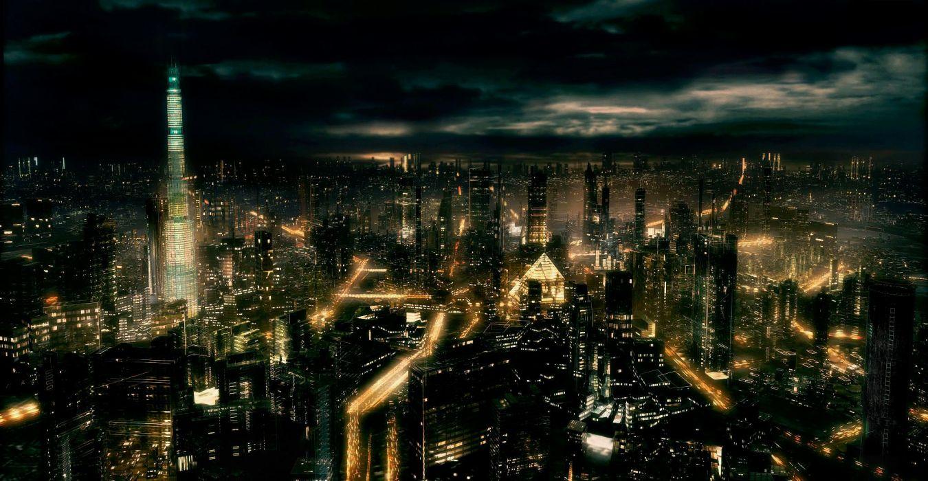 Hình nền thành phố đêm thành phố tối 1350x700.  2048x1062