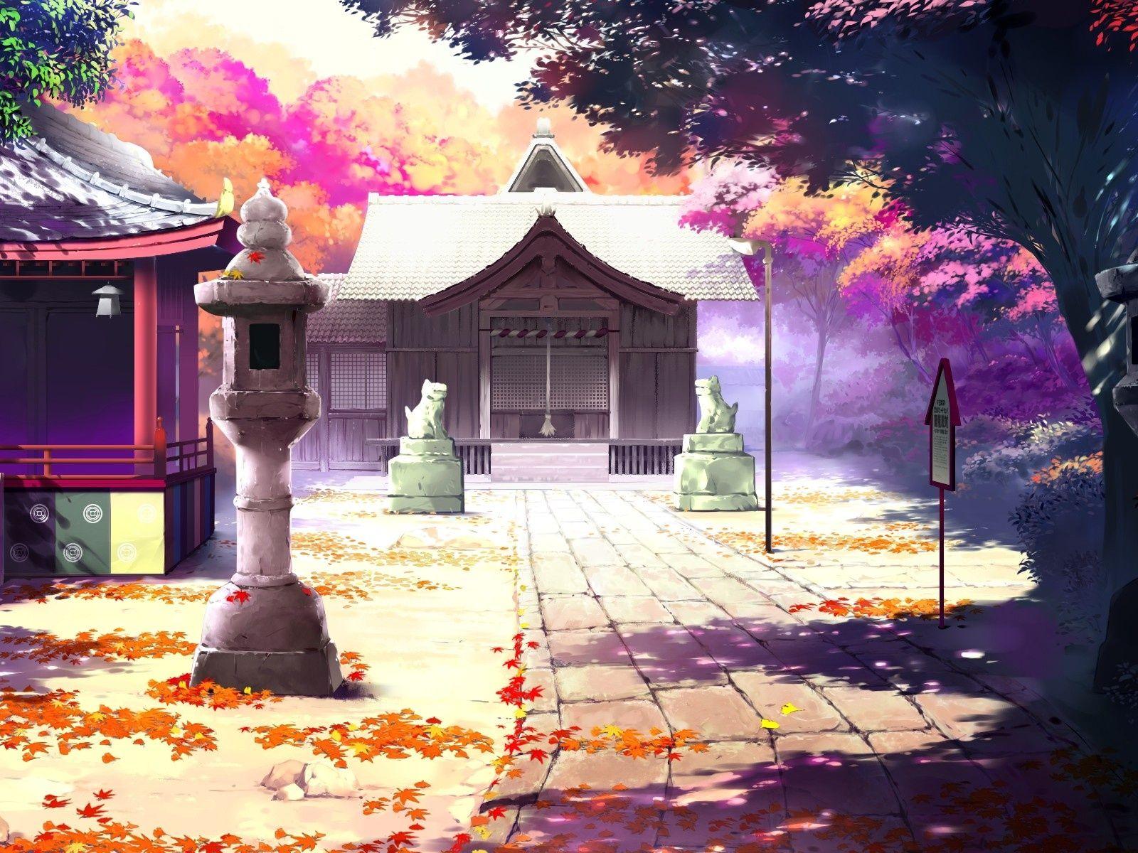 1600x1200 Wallpaper Beautiful anime scenery, houses, autumn 1920x1200