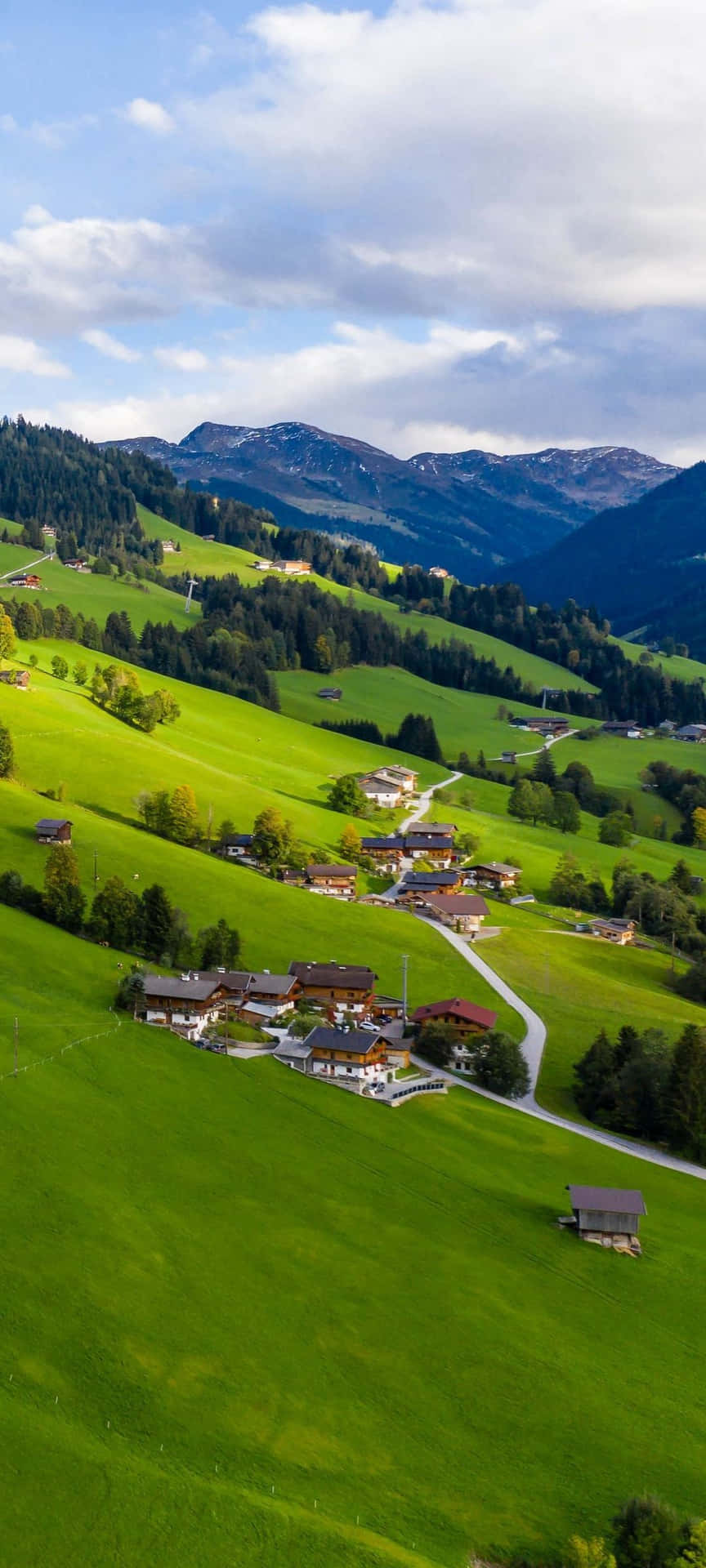 864x1920 Download Landscape Lush Green Hill Village Wallpaper