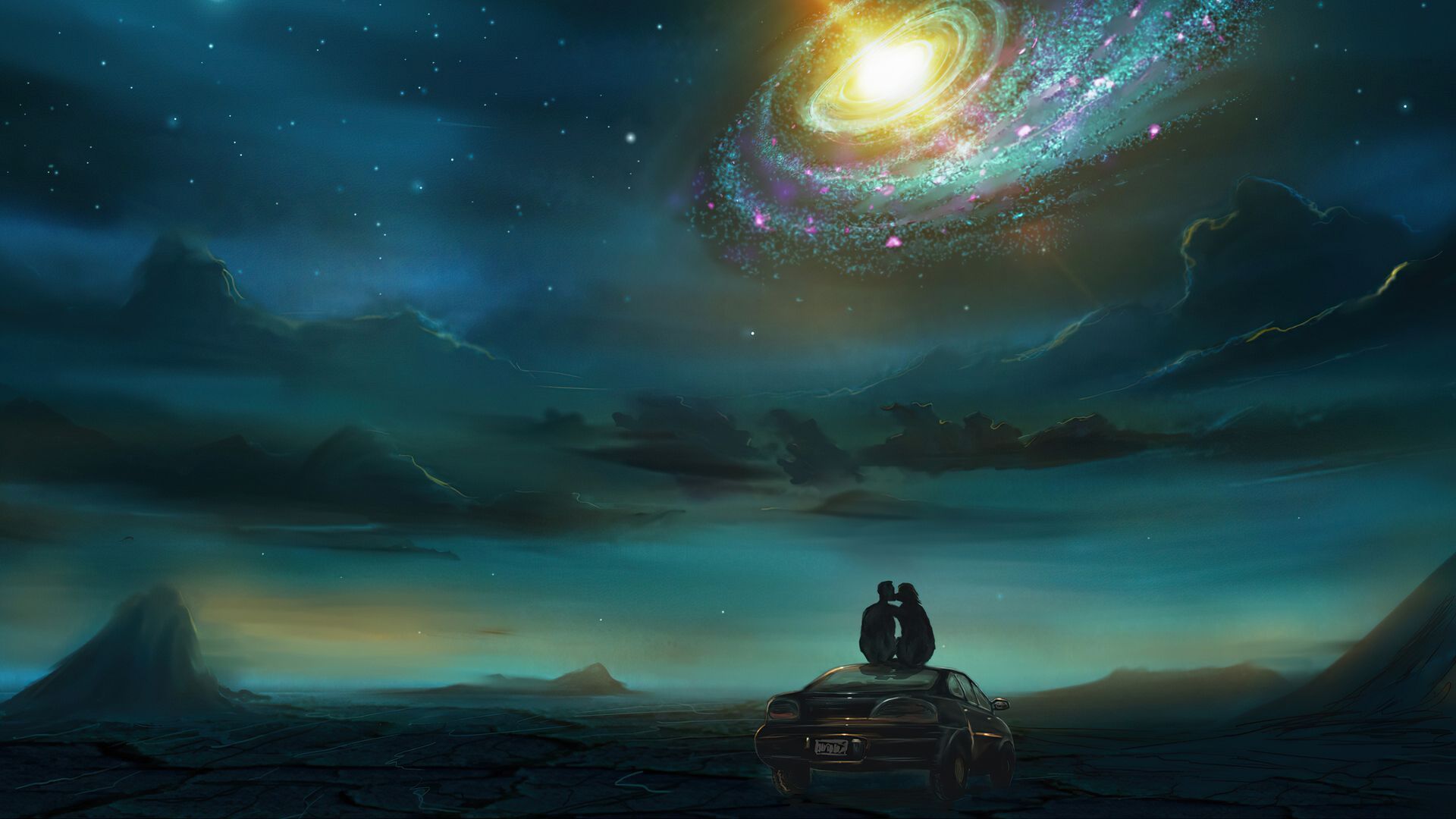 1920x1080 Download Night Galaxy Couple Artistic